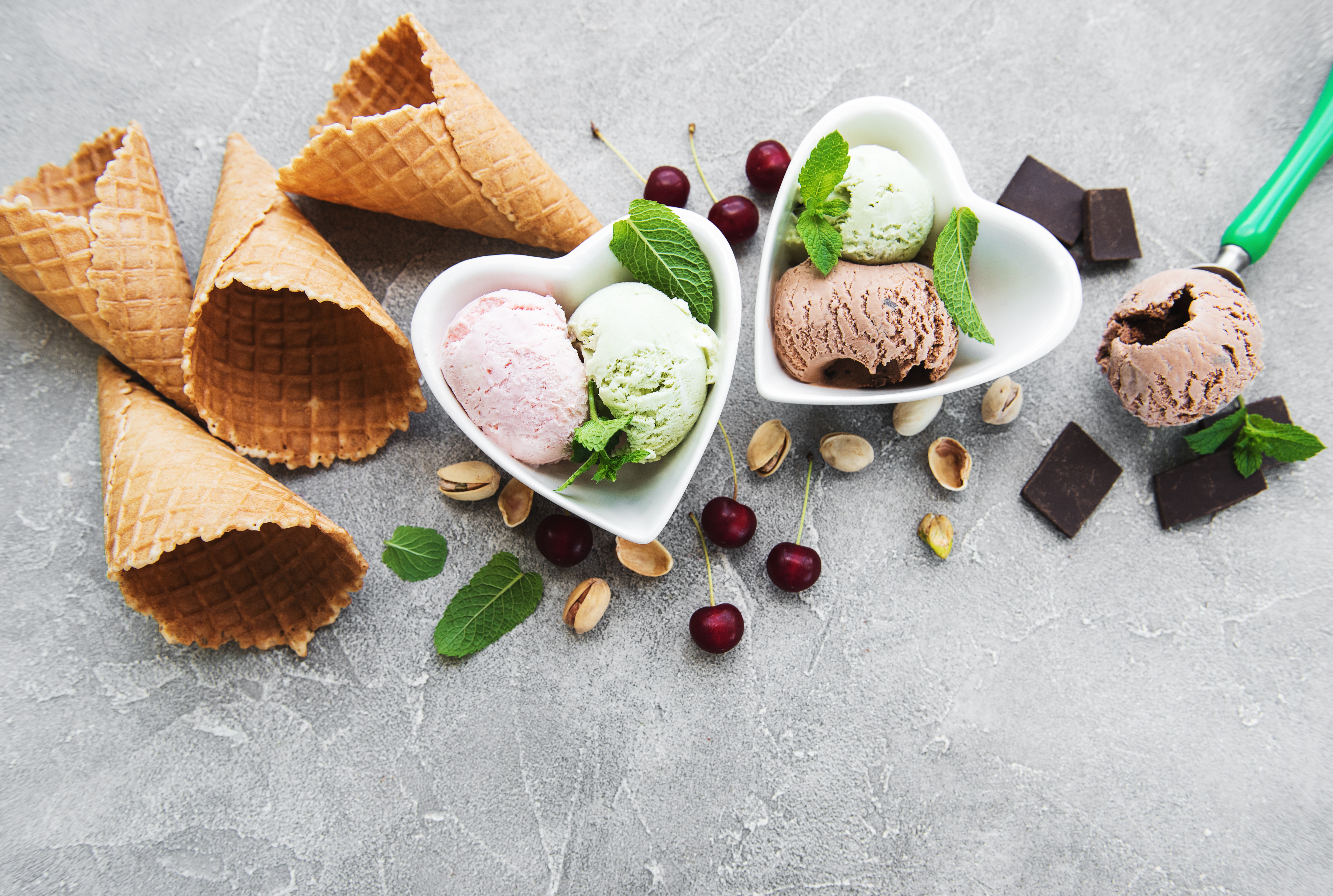 HD desktop wallpaper: Food, Cherry, Chocolate, Ice Cream, Still Life, Berry, Waffle Cone download free picture