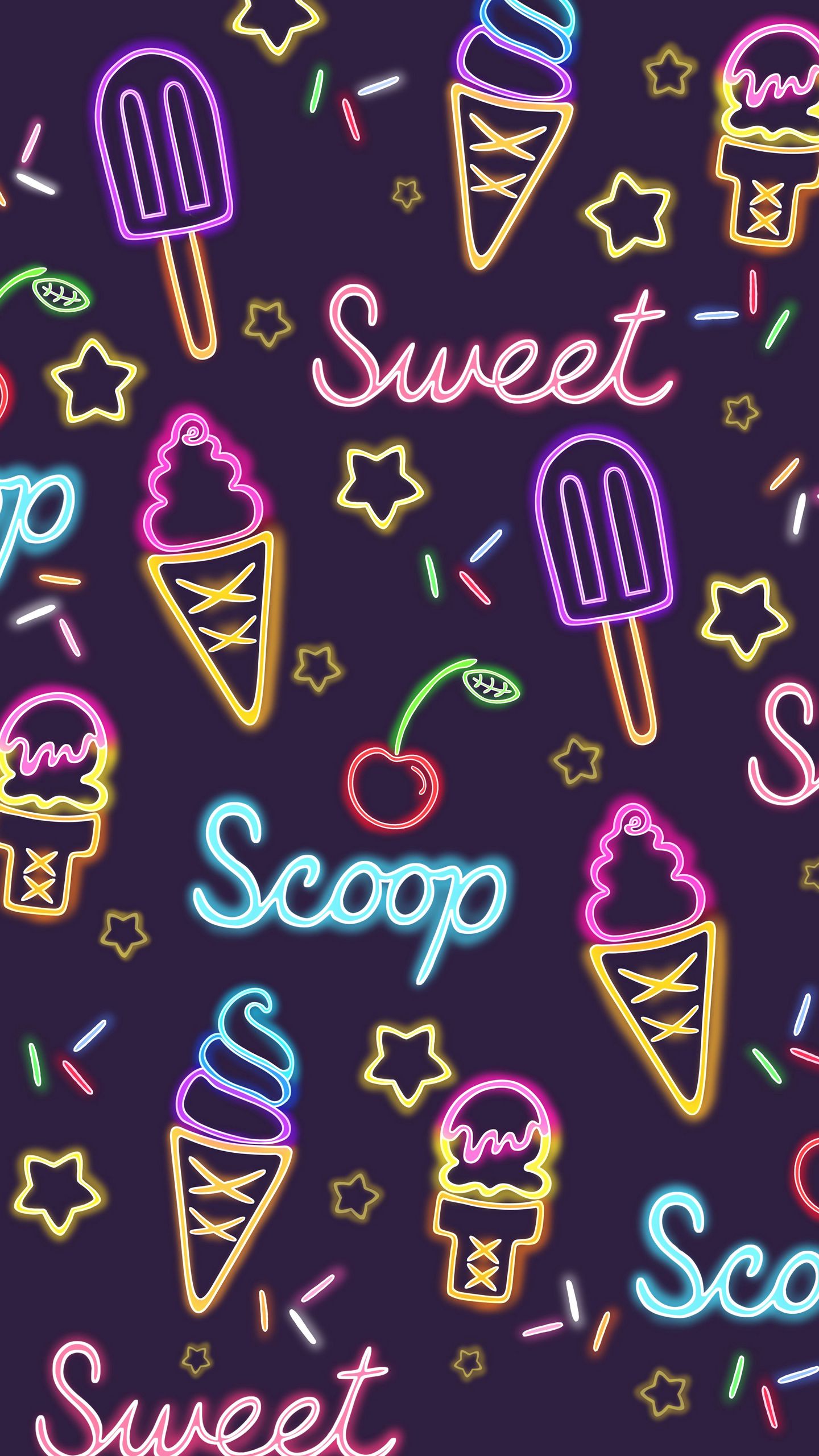 Download wallpaper 1440x2560 ice cream, patterns, pattern, neon, sweet qhd samsung galaxy s6, s7, edge, note, lg g4 HD background