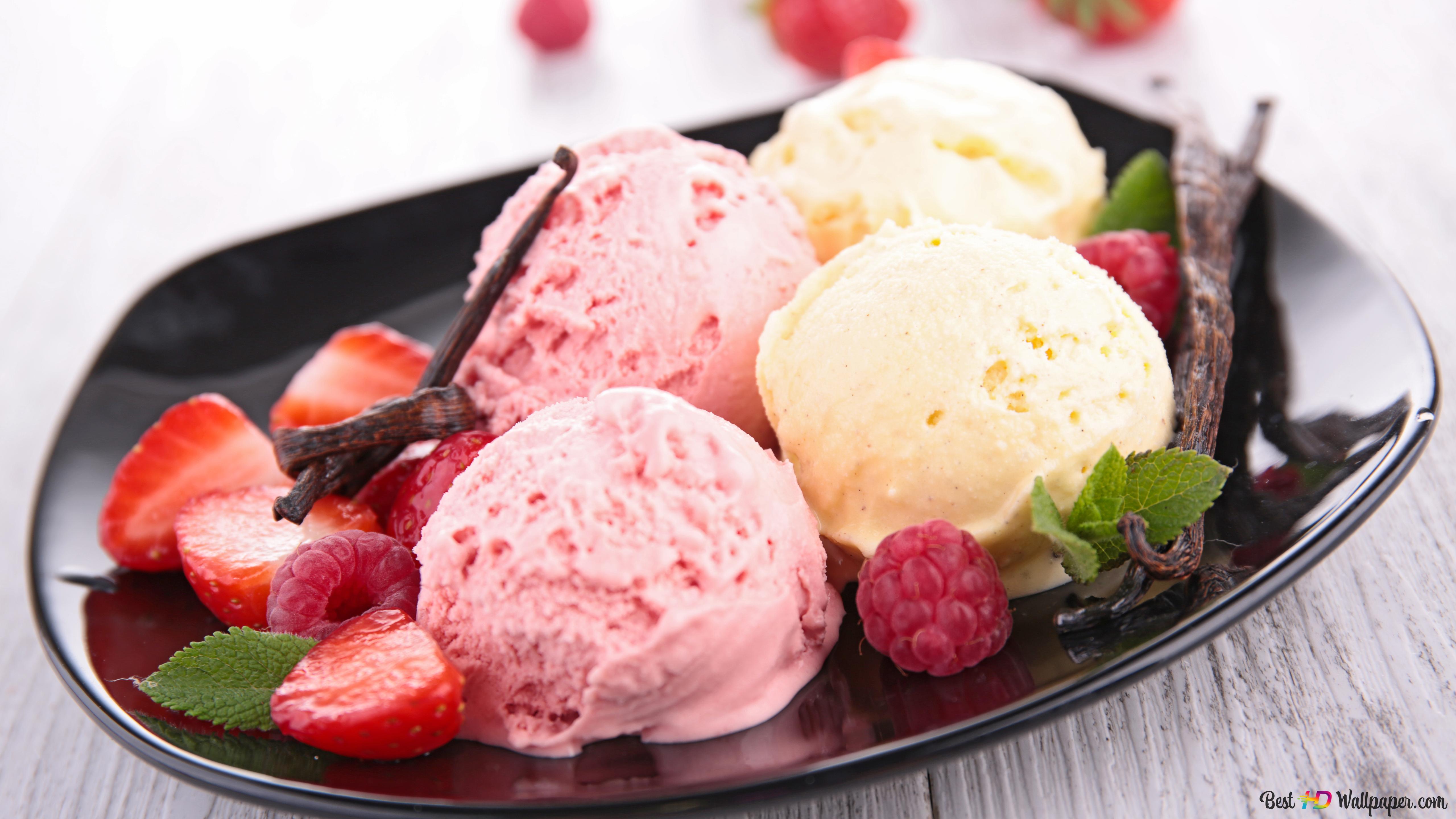 Strawberry Ice Cream 4K wallpaper download