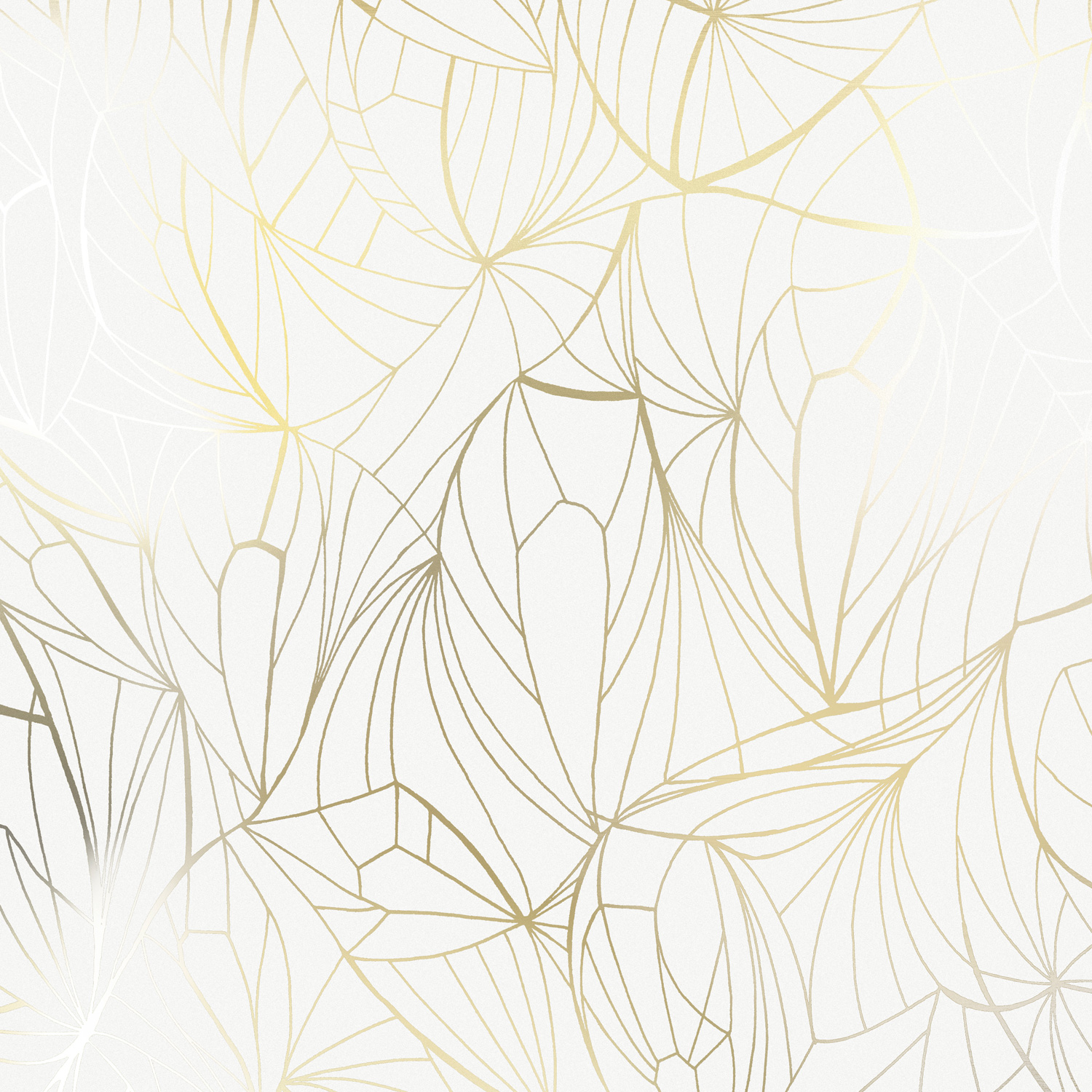 Gold and white reflective wallpaper. Leaf