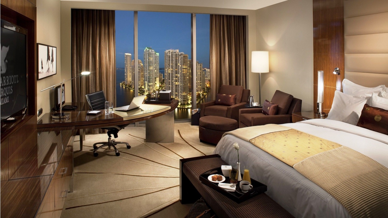Nice hotel room, interior design, bed, chair, photography desktop PC and Mac wallpaper