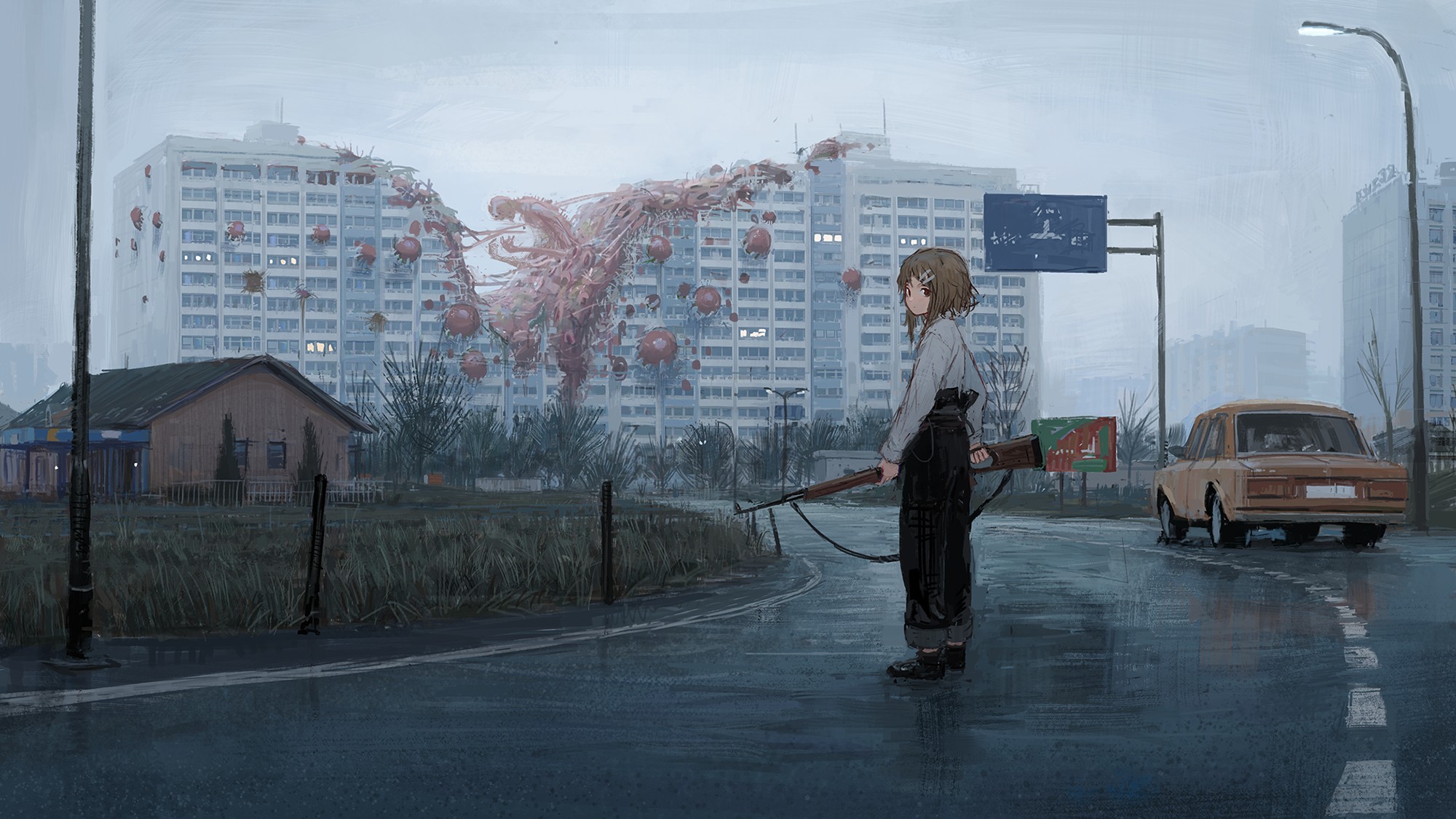 original characters digital anime art apocalyptic girls with guns