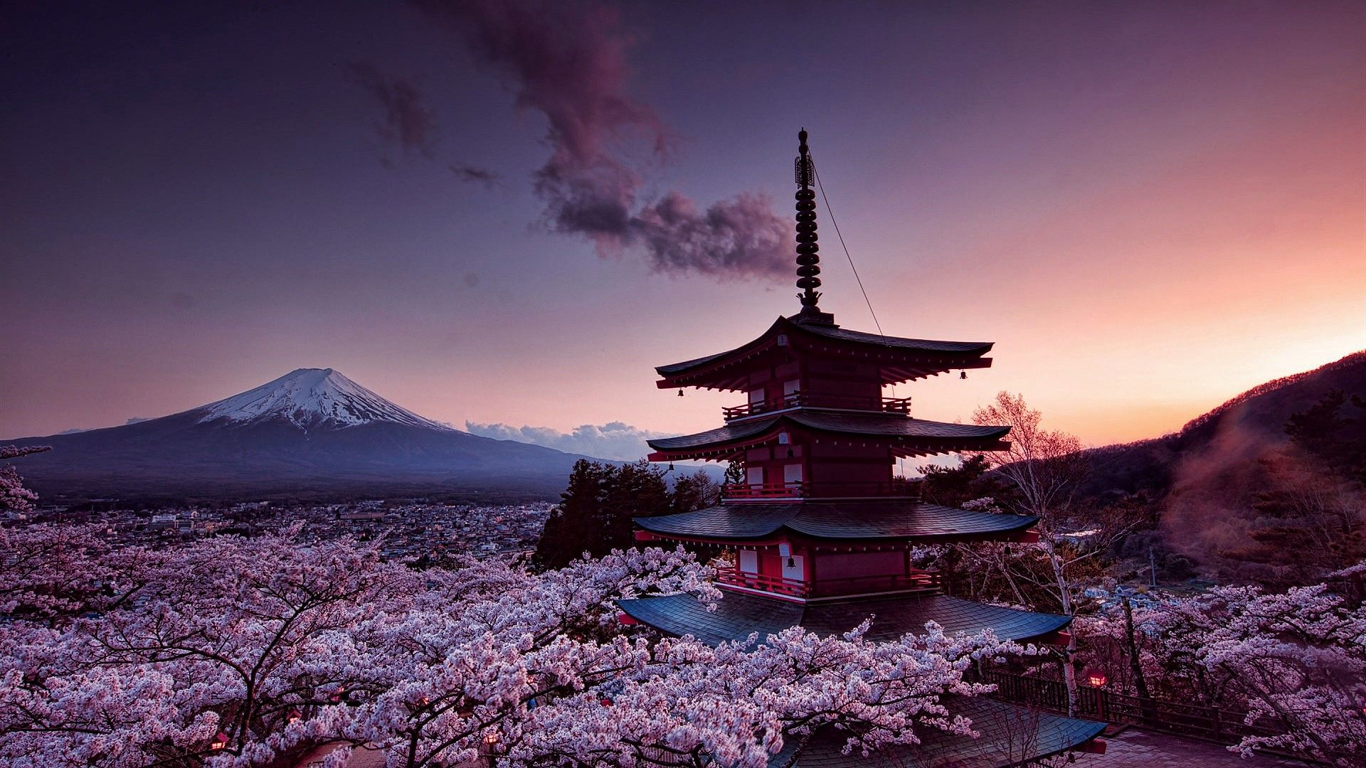 Asia Hurei Tower Sunset. Mount Fuji, World Wallpaper, Nature Wallpaper