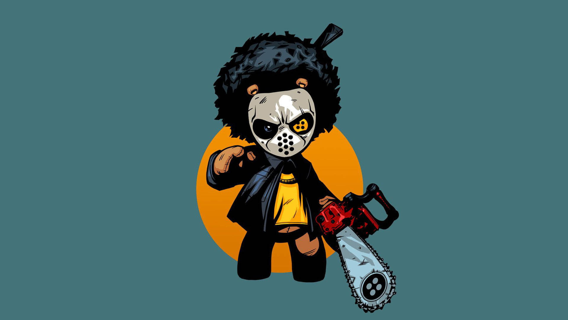 Download Teddy Bear Gangster Cartoon With Chainsaw Wallpaper