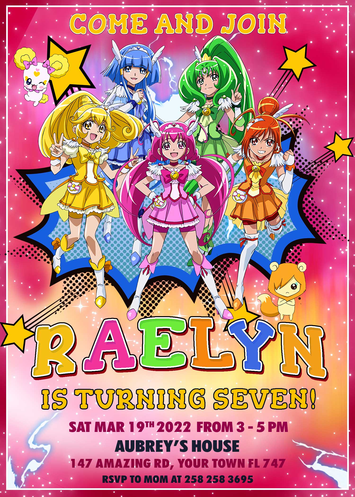 Glitter Force Birthday Invitation