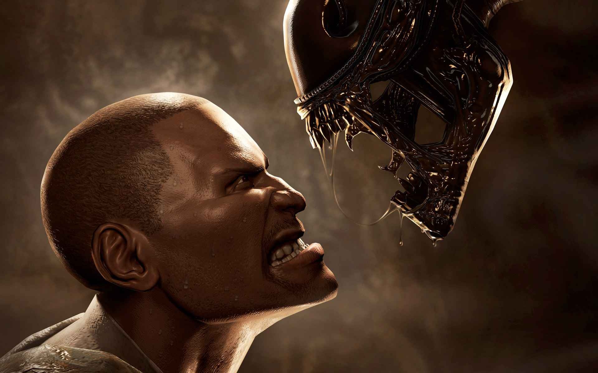 Wallpaper, portrait, aliens, PC gaming, emotion, Alien vs Predator, head, man, darkness, screenshot, computer wallpaper, close up 1920x1200