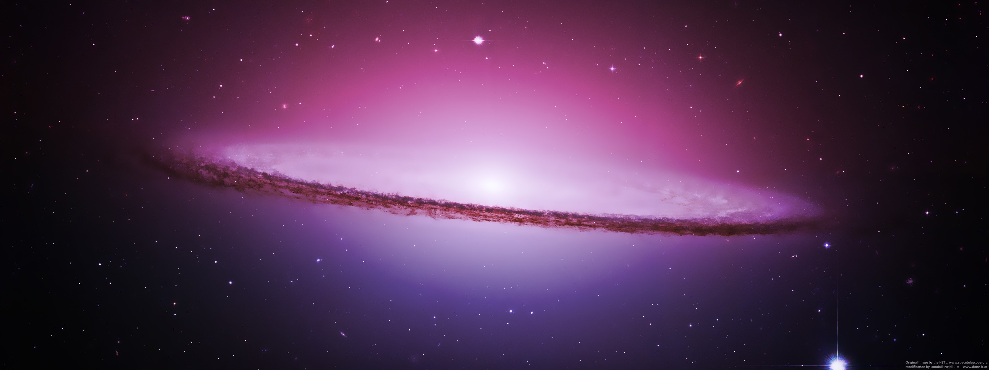 Wallpaper, digital art, galaxy, space art, nebula, atmosphere, astronomy, Sombrero Galaxy, outer space, astronomical object 3200x1200