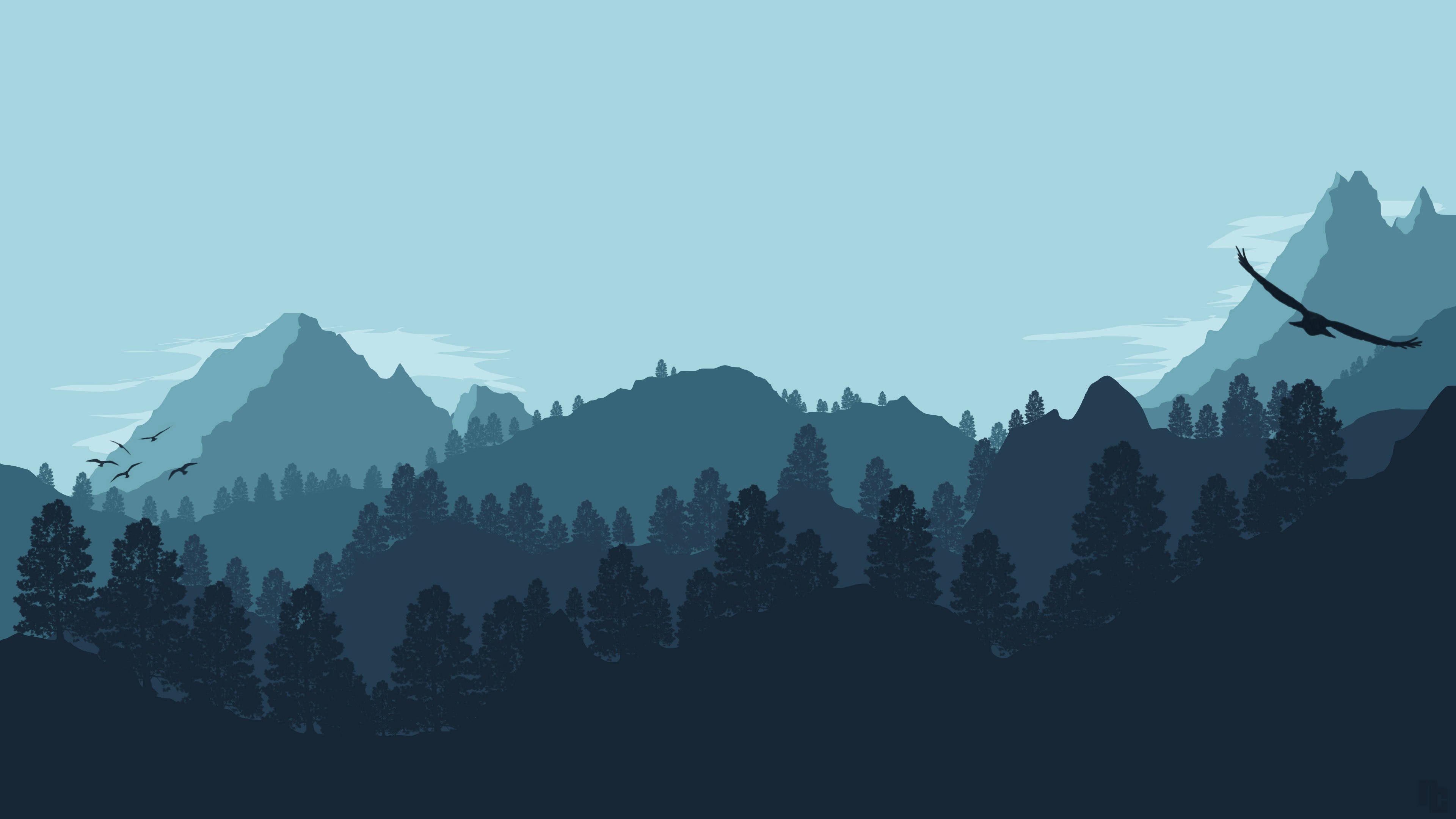 Download Simple Clean Teal Forest Art Wallpaper