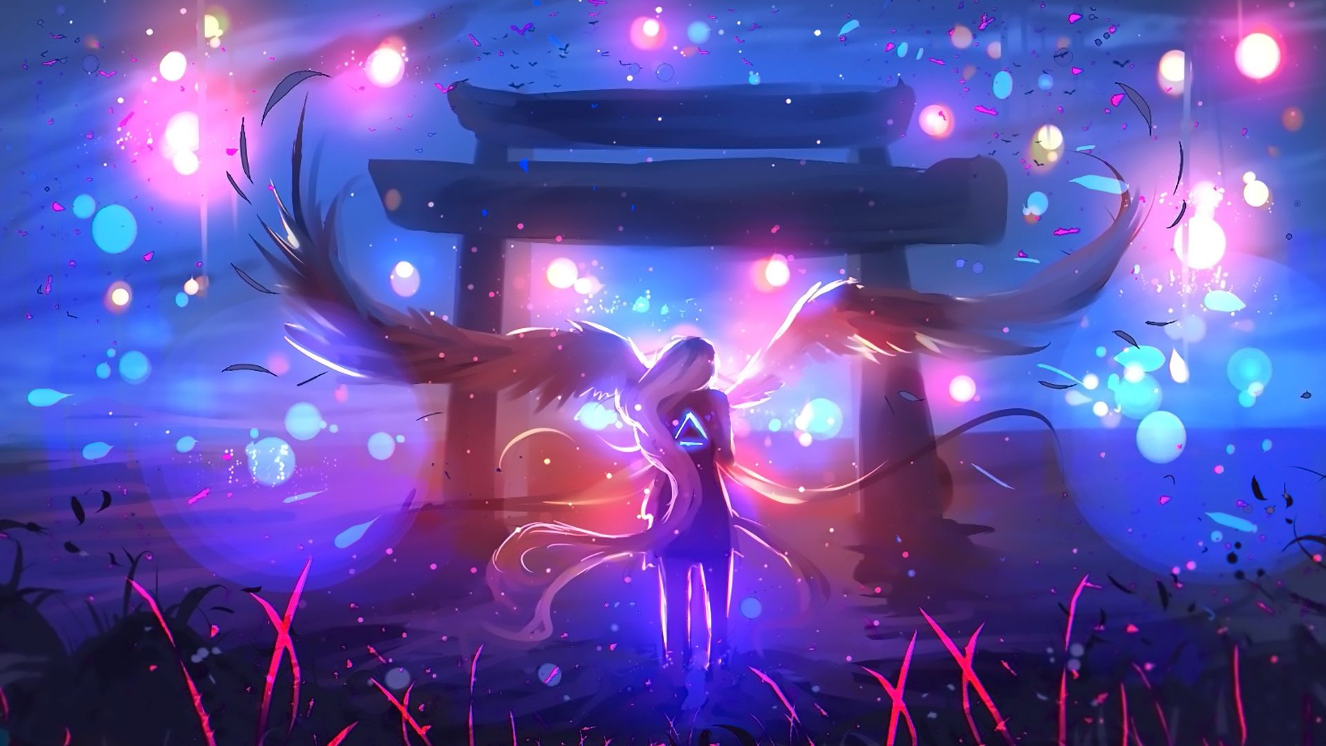 Desktop Wallpaper Angel, Anime Girl, Fantasy, Night, Outdoor, HD Image, Picture, Background, Cc9606