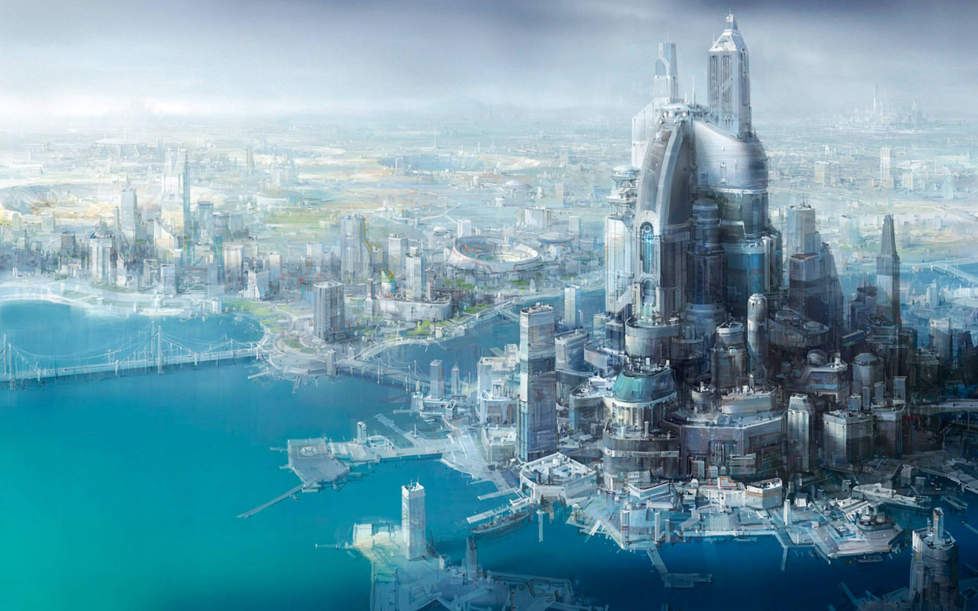 Download Fantasy Art Science Fiction Mega City Wallpaper