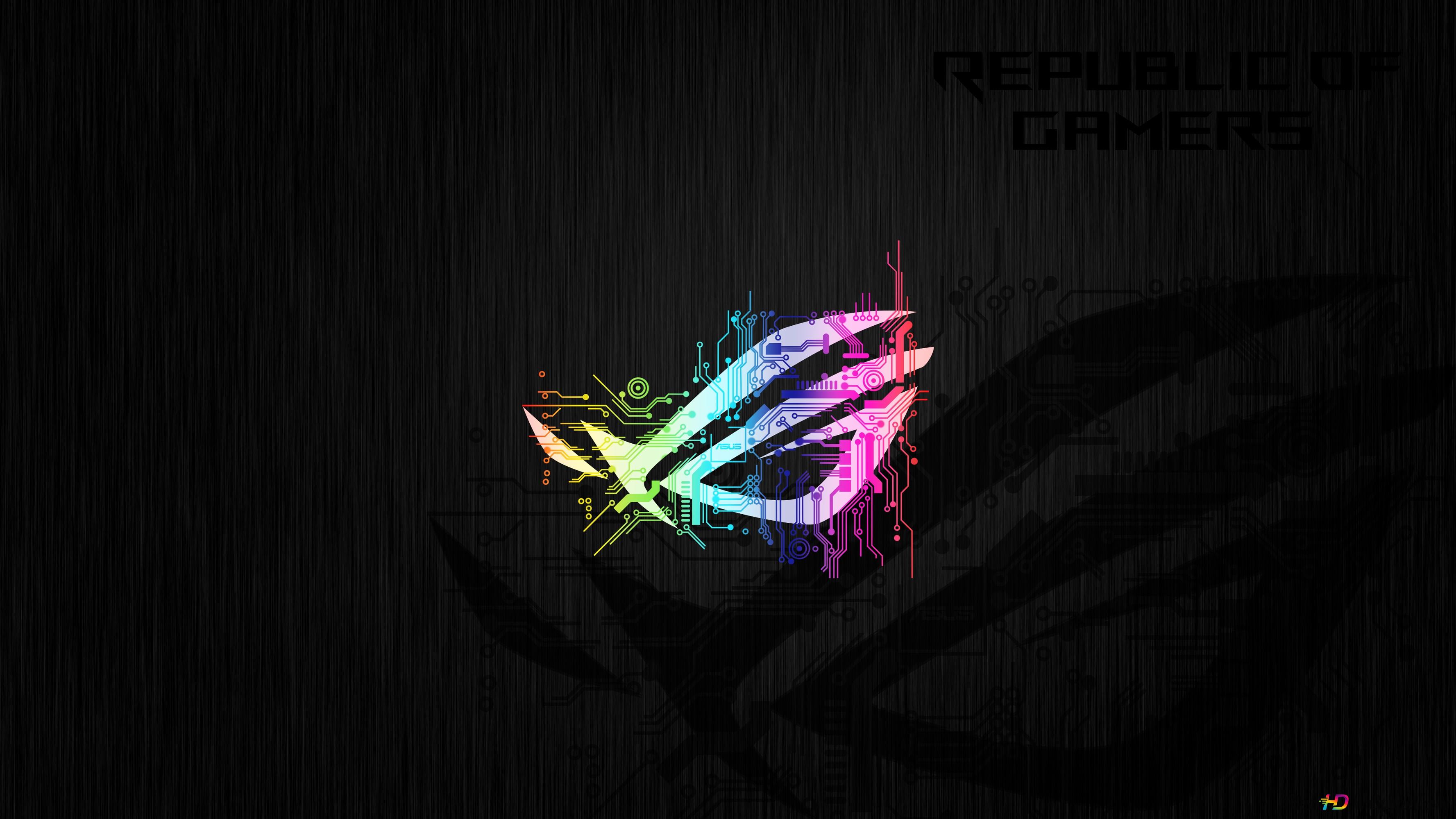 Asus ROG [Republic Of Gamers] Hi Tech Rainbow Neon LOGO 4K Wallpaper Download