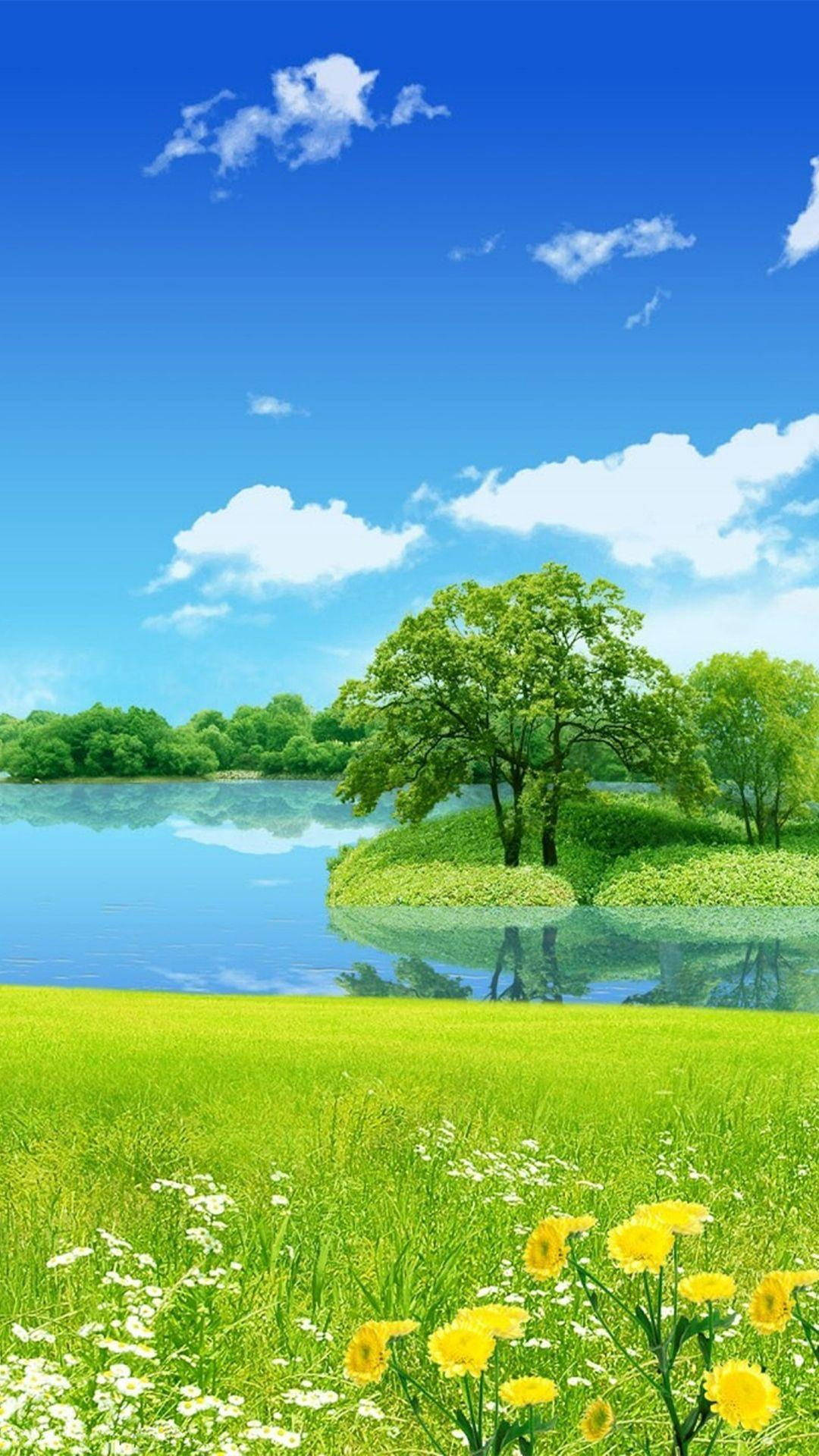 Download Nature Phone Pond Island Wallpaper