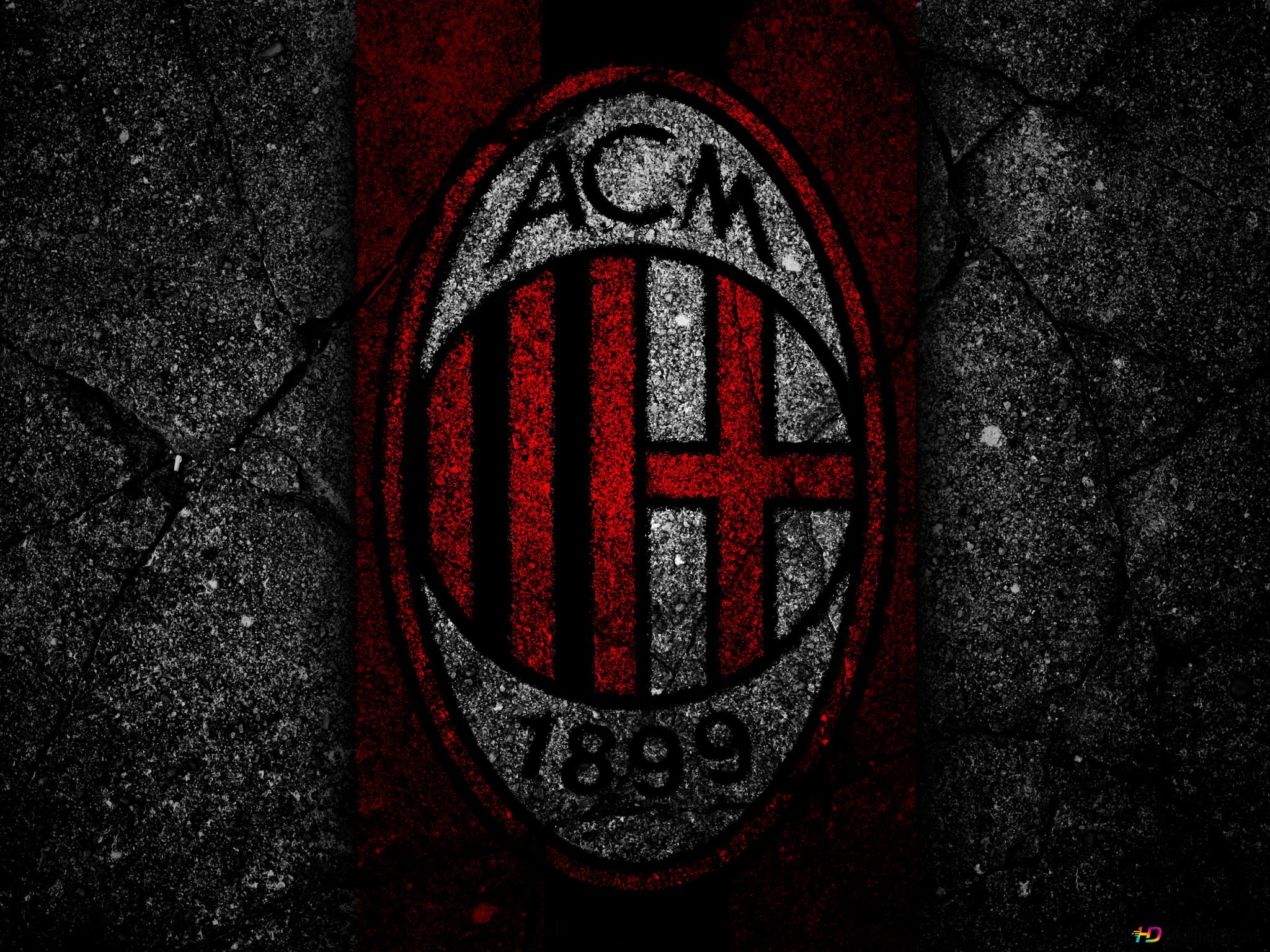 AC milan football club logo in black white and red team colors on dark wall 2K wallpaper download