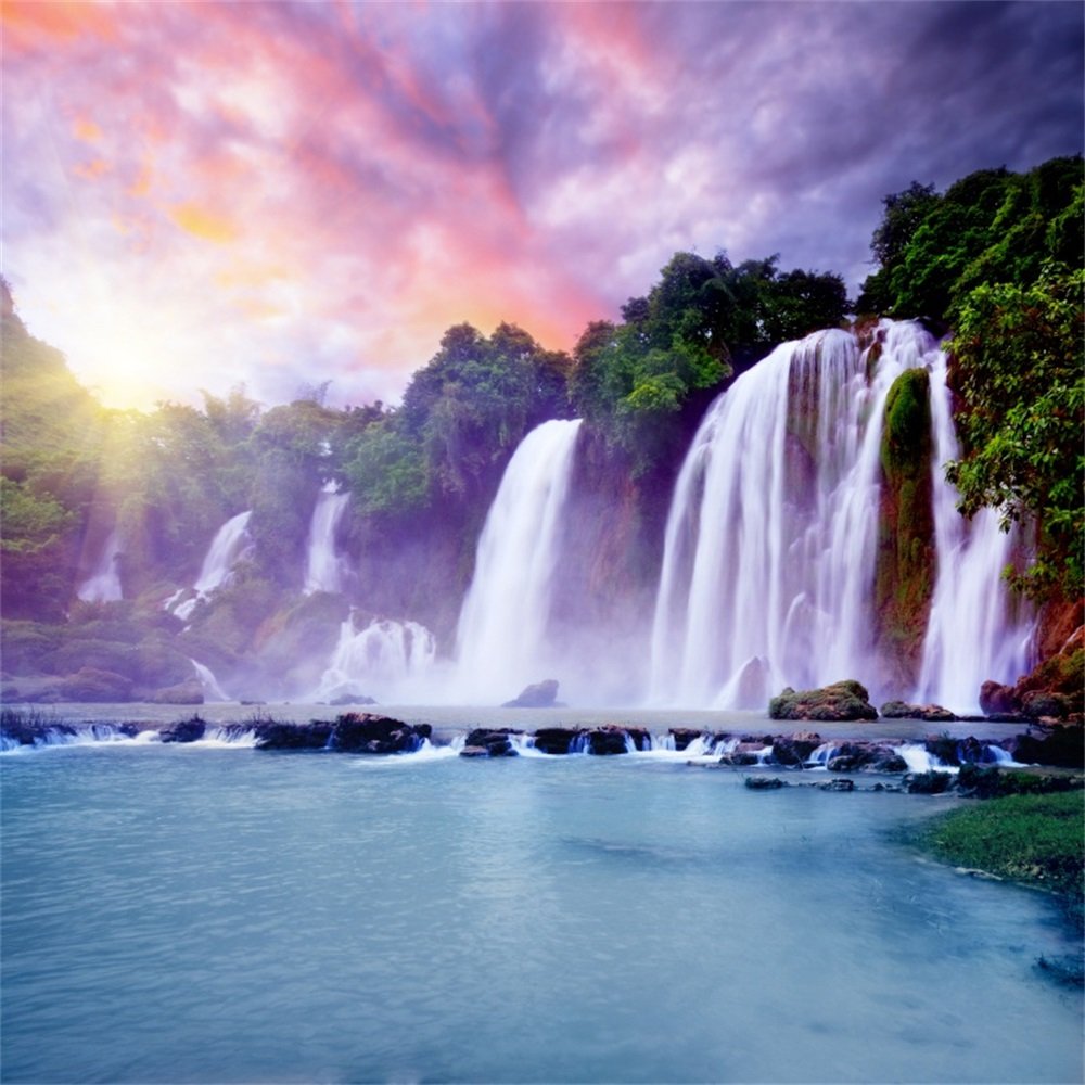 Amazon.com, Leowefowa 10x10ft Spring Landscape Waterfall Backdrop Serinity Sky Lush Woods Cliff Clear River Vinyl Photography Background Beautiful Scenery Wallpaper Kids Children Adults Photo Studio Props