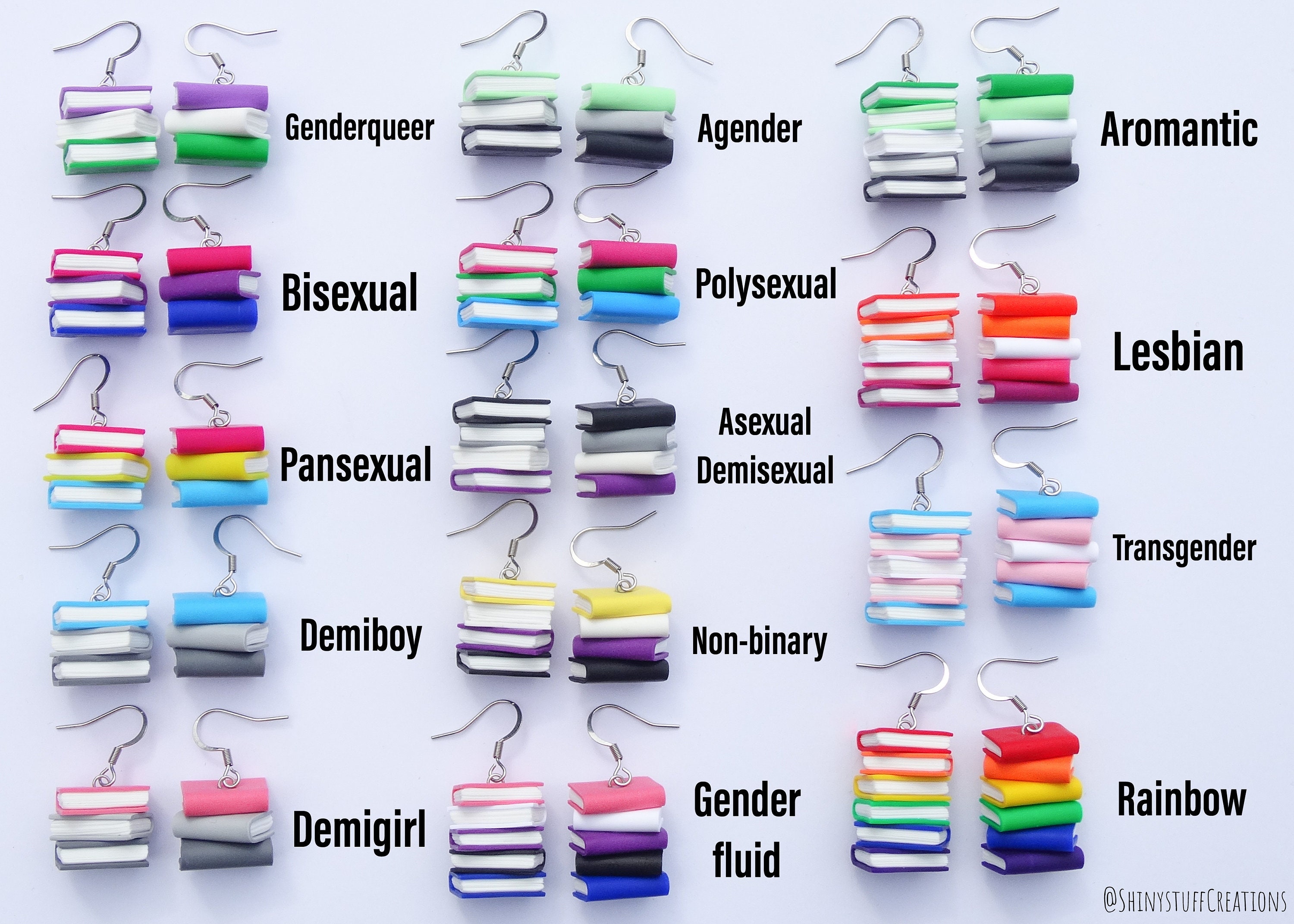 Subtle Demigirl Pride Flag Dangle Earrings Stacked Books