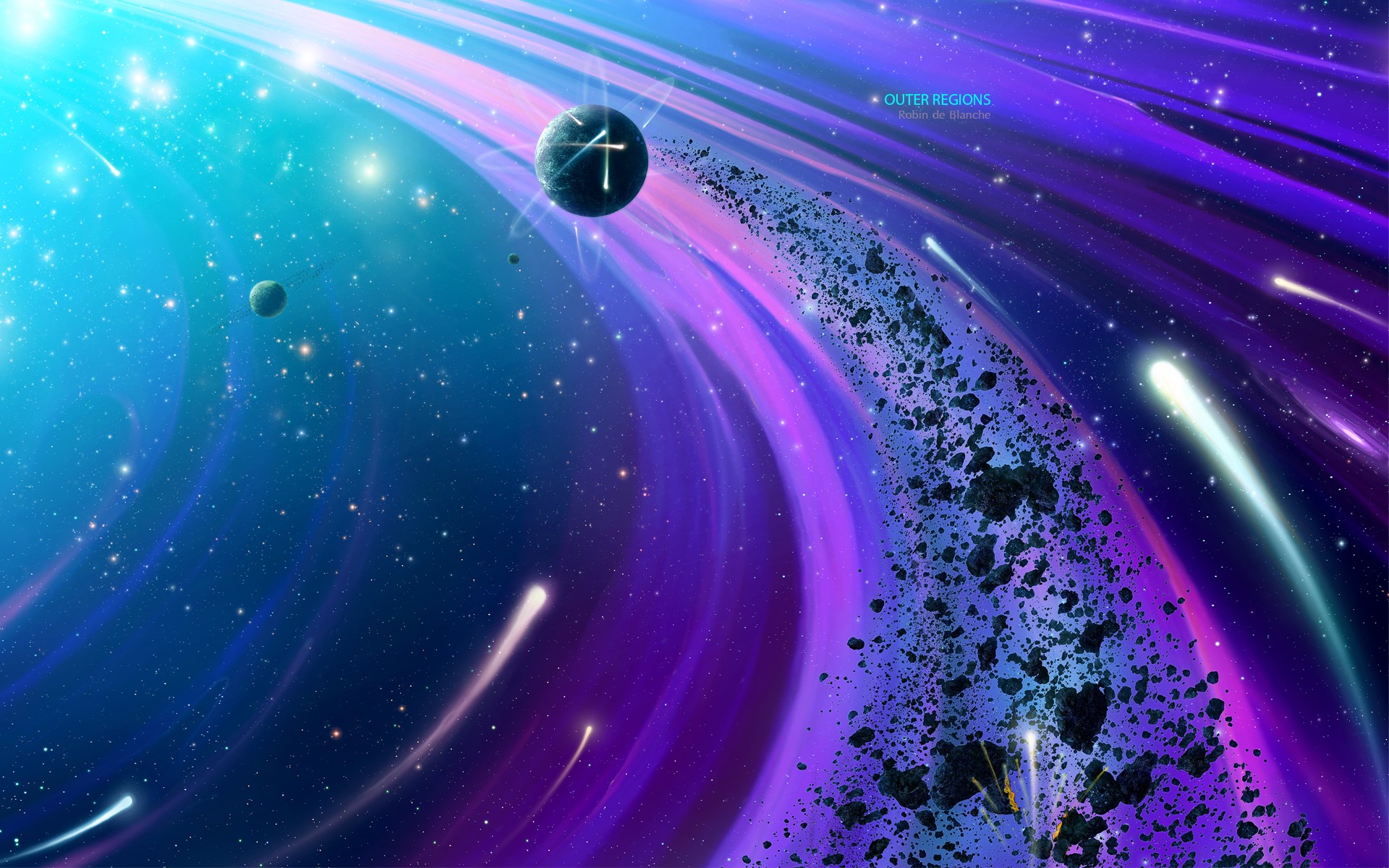 Wallpaper / space, planet, universe, 3D, purple, cyan free download