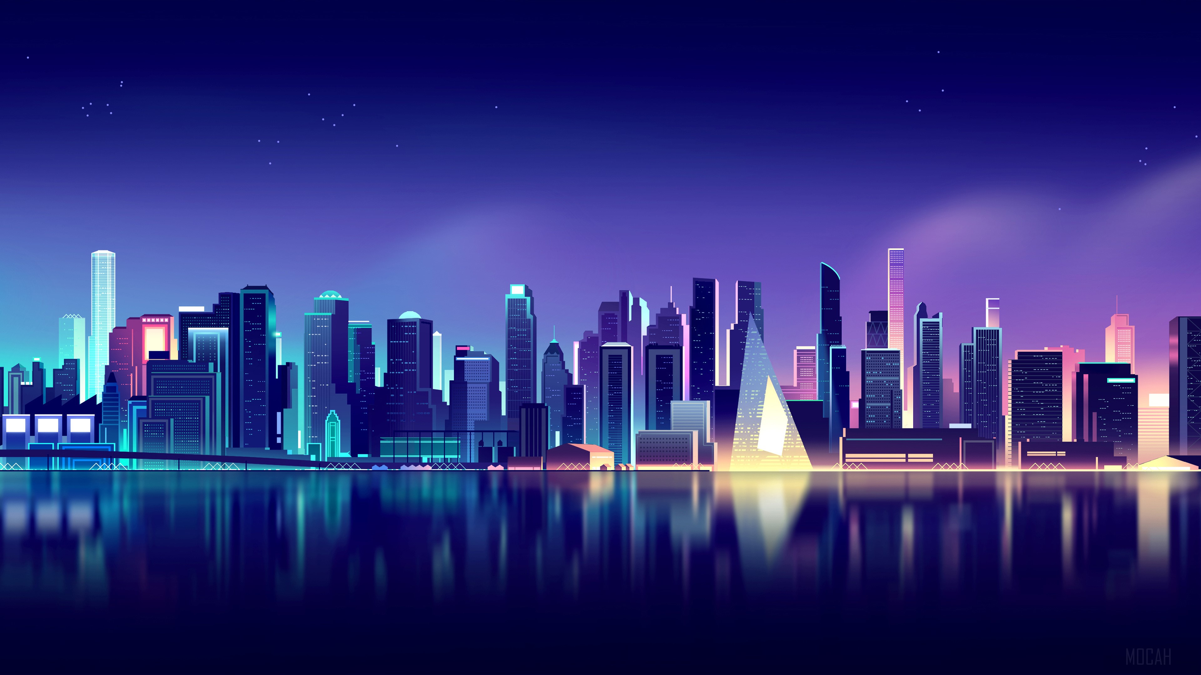 Neon, City, Skyline, Cityscape, Digital Art, Landscape 4k Gallery HD Wallpaper