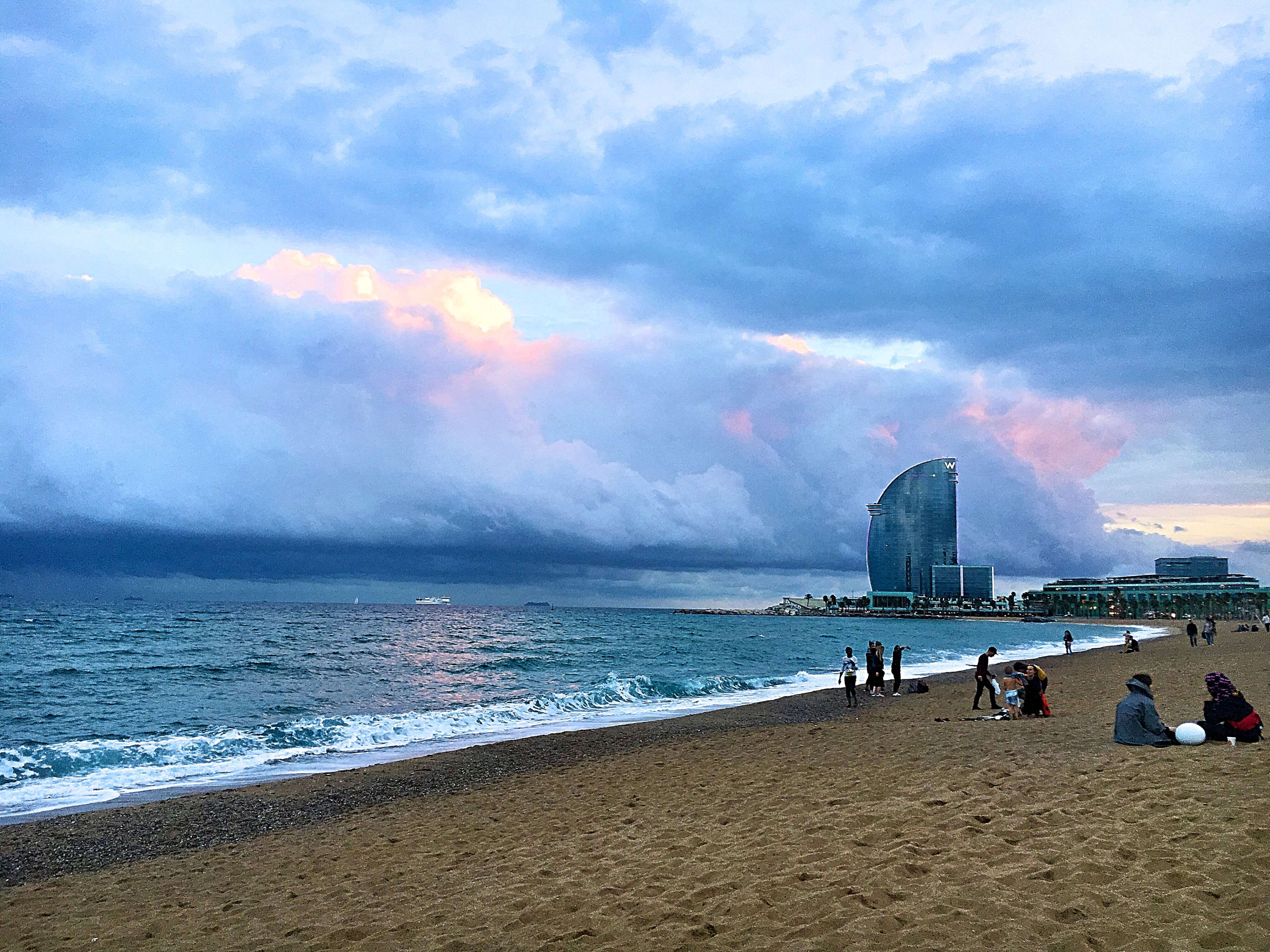 barcelona, beach, mediterranean, spain, sunset 4k Gallery HD Wallpaper