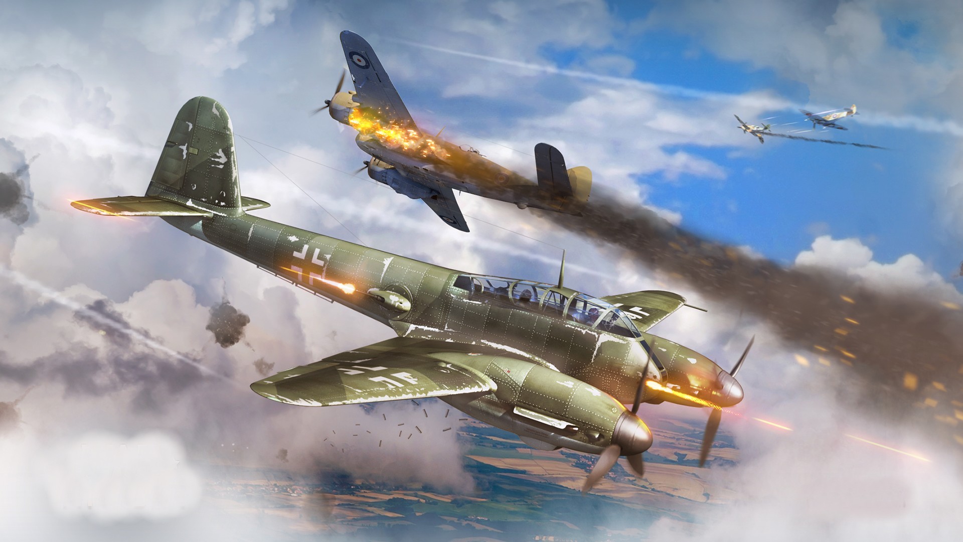 Wallpaper, 1920x1080 px, airplane, dogfight, Germany, Luftwaffe, Me Messerschmitt, military aircraft, War Thunder, World War II 1920x1080
