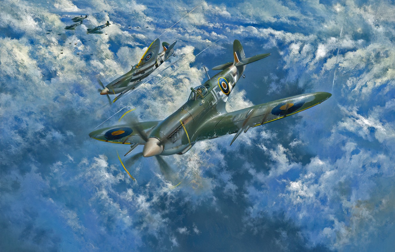Wallpaper art, airplane, Spitfire, aviation, ww2 image for desktop, section авиация
