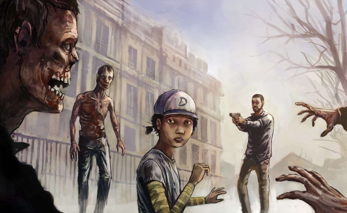 The Walking Dead art girl man zombies building zombie wallpaperx1849