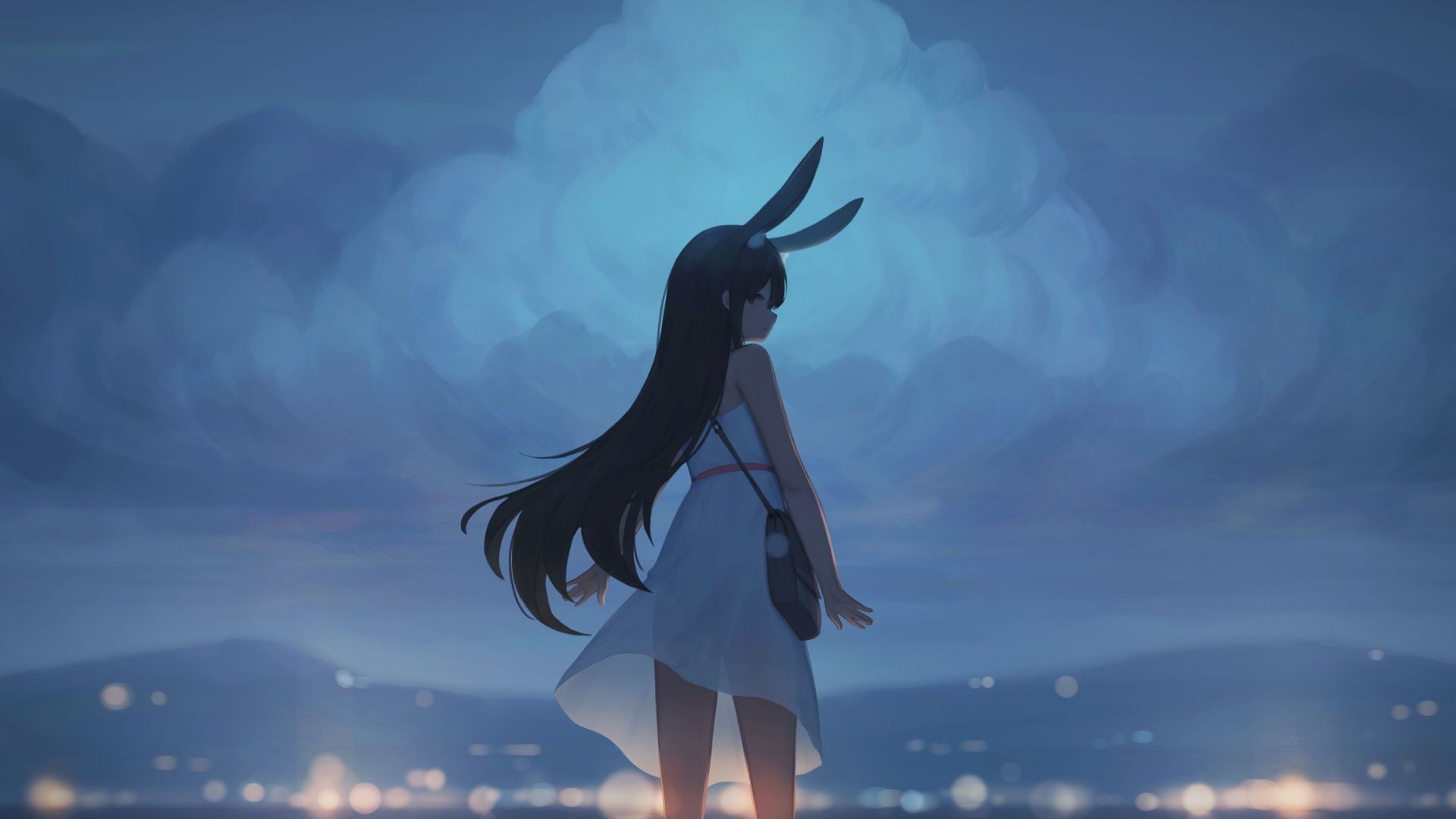 Desktop Wallpaper Bunny Ears, Anime Girl, White Dress, HD Image, Picture, Background, E0adbc