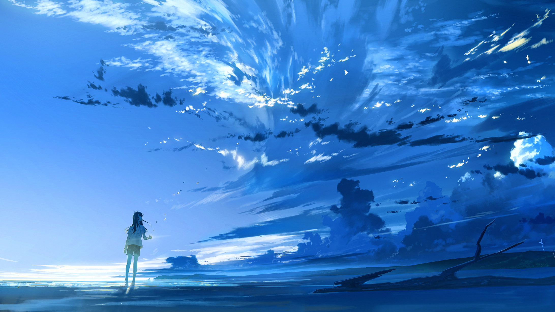 Wallpaper / sky, blue, clouds, anime, anime girls, cyan free download