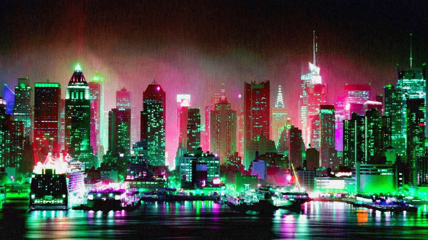 Retro Neon City Wallpaper
