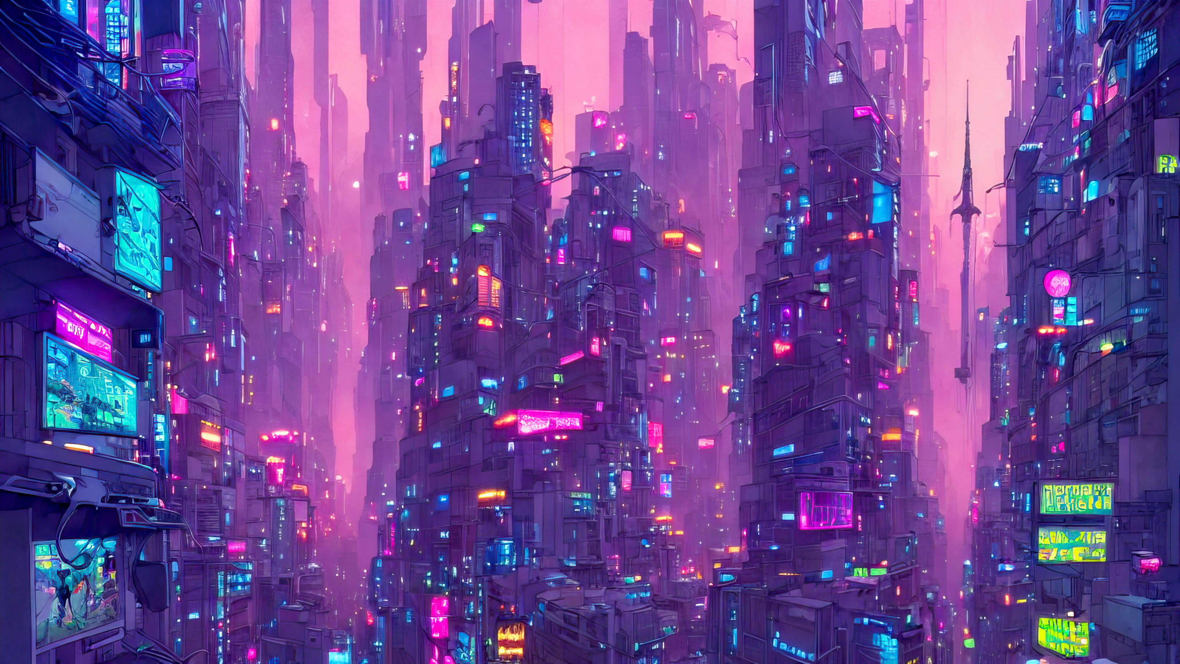 Ai Art Stable Diffusion Cyberpunk City Screens Building Futuristic Digital Painting City Lights Wallpaper:3840x2160