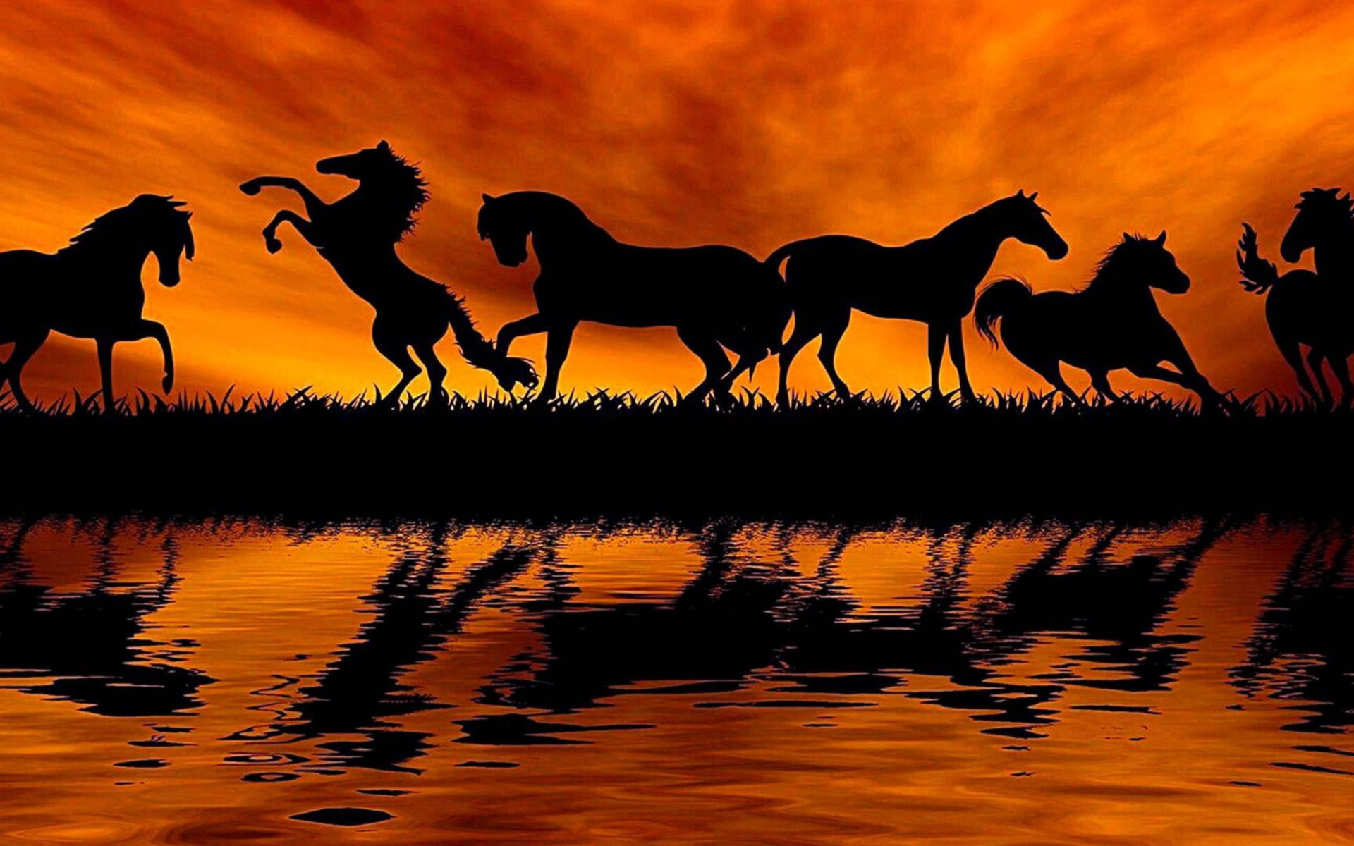 Sunset Horse Silhouette Acrylic Painting HD Wallpaper, Wallpaper13.com