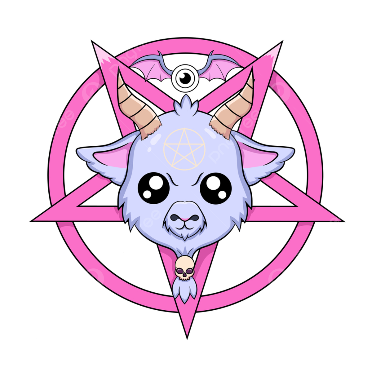 Creepy Kawaii Pastel Goth Goat, Scary, Magic, Colorful PNG and Vector with Transparent Background for Free Download