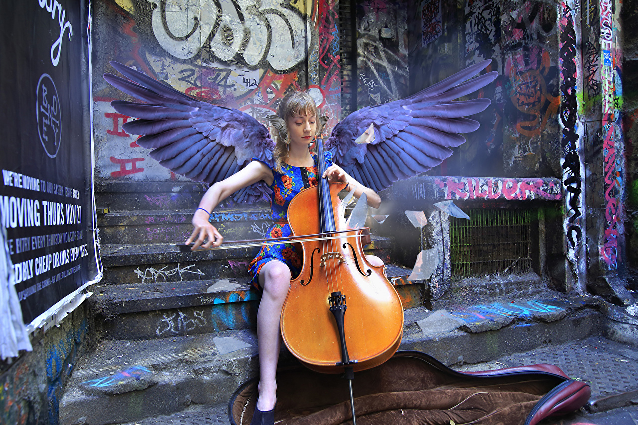 image violoncello Wings Girls Music angel Sitting