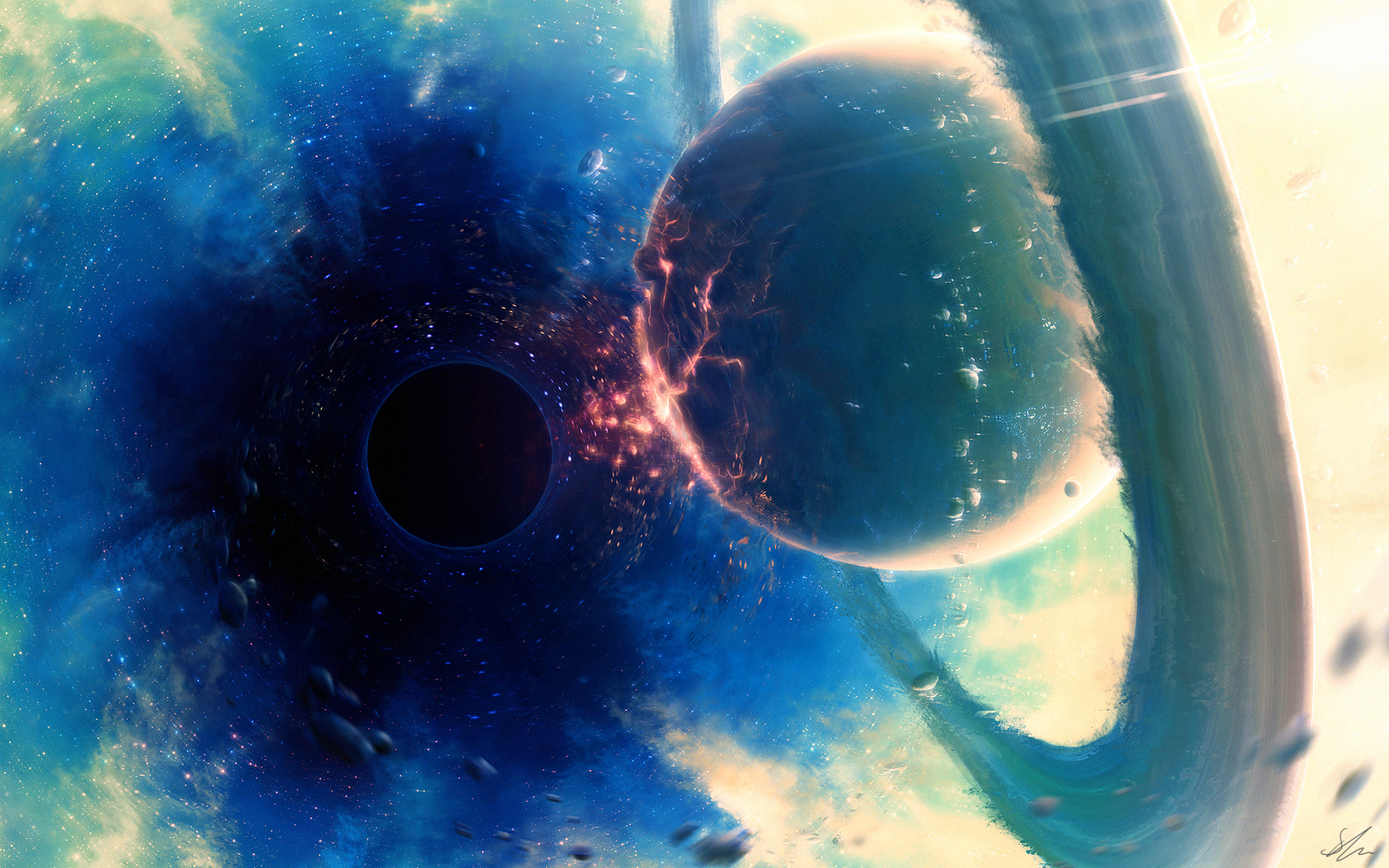 Wallpaper, digital art, planet, vehicle, Earth, space art, blue, underwater, circle, universe, destruction, black holes, biology, screenshot, computer wallpaper, atmosphere of earth, outer space, astronomical object 1680x1050