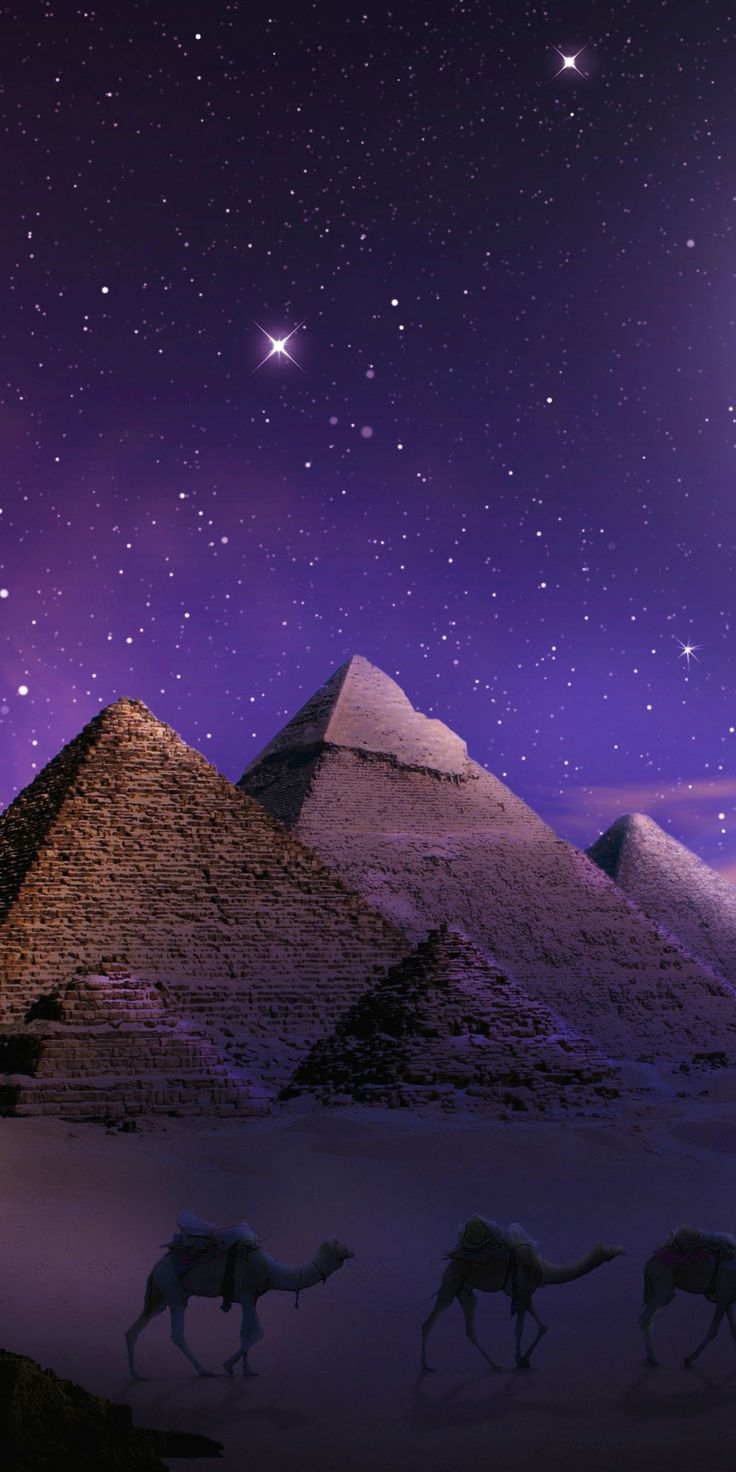 Photoshop, pyramids, Egypt, night, 1080x2160 wallpaper. Пейзажи, Живописные пейзажи, Картины с изображением природы
