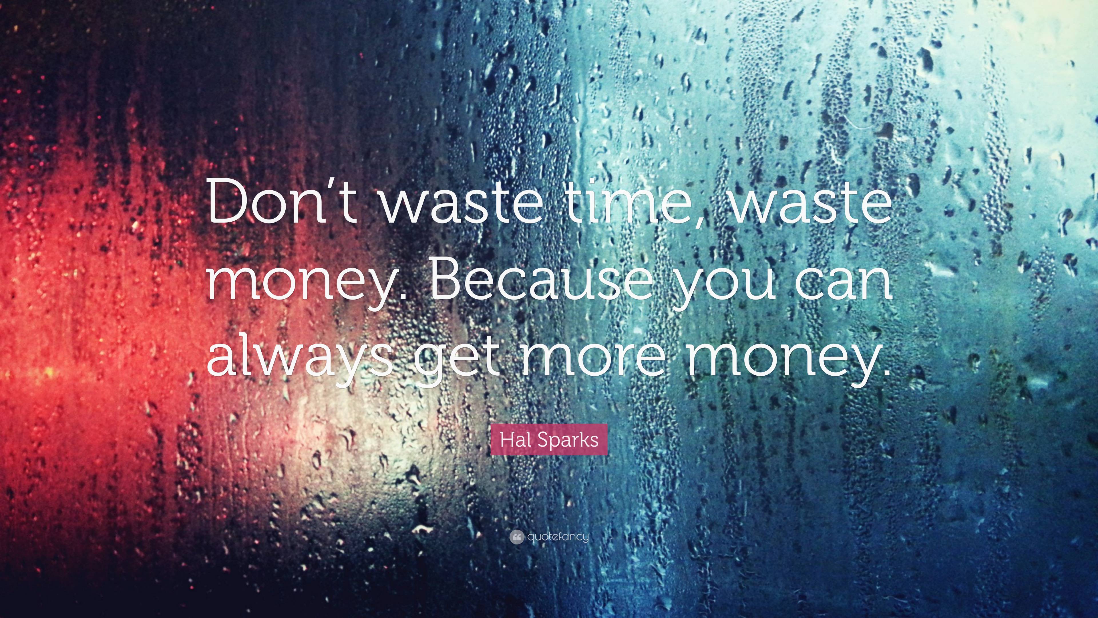 Hal Sparks Quote: “Don't waste time, waste money. Because you can always get more money.”