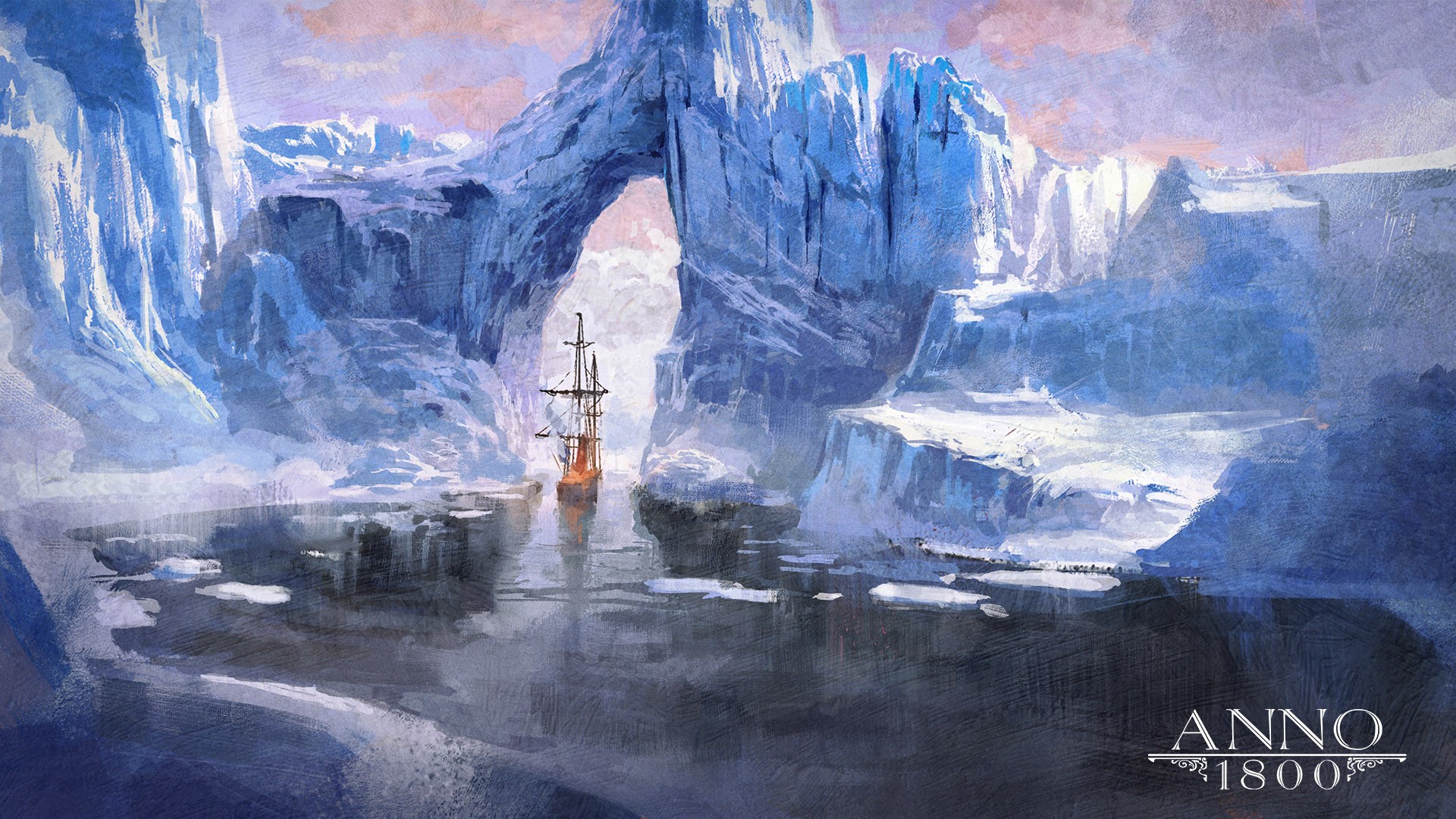 Wallpaper / Anno 1800, artwork, ship, water, ice, cold, river, sailing ship, Ubisoft, video games free download