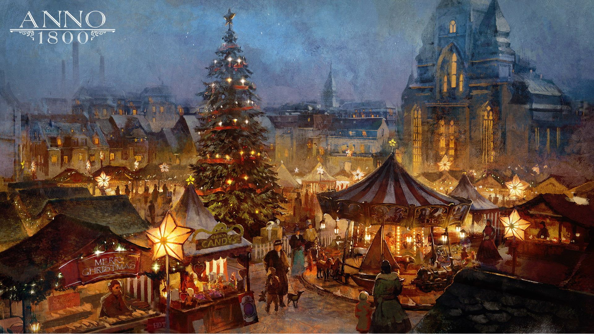 Anno 1800 s digital art concept art #artwork #Ubisoft #Christmas Christmas market Christmas. Christmas desktop wallpaper, Concept art, Desktop wallpaper art
