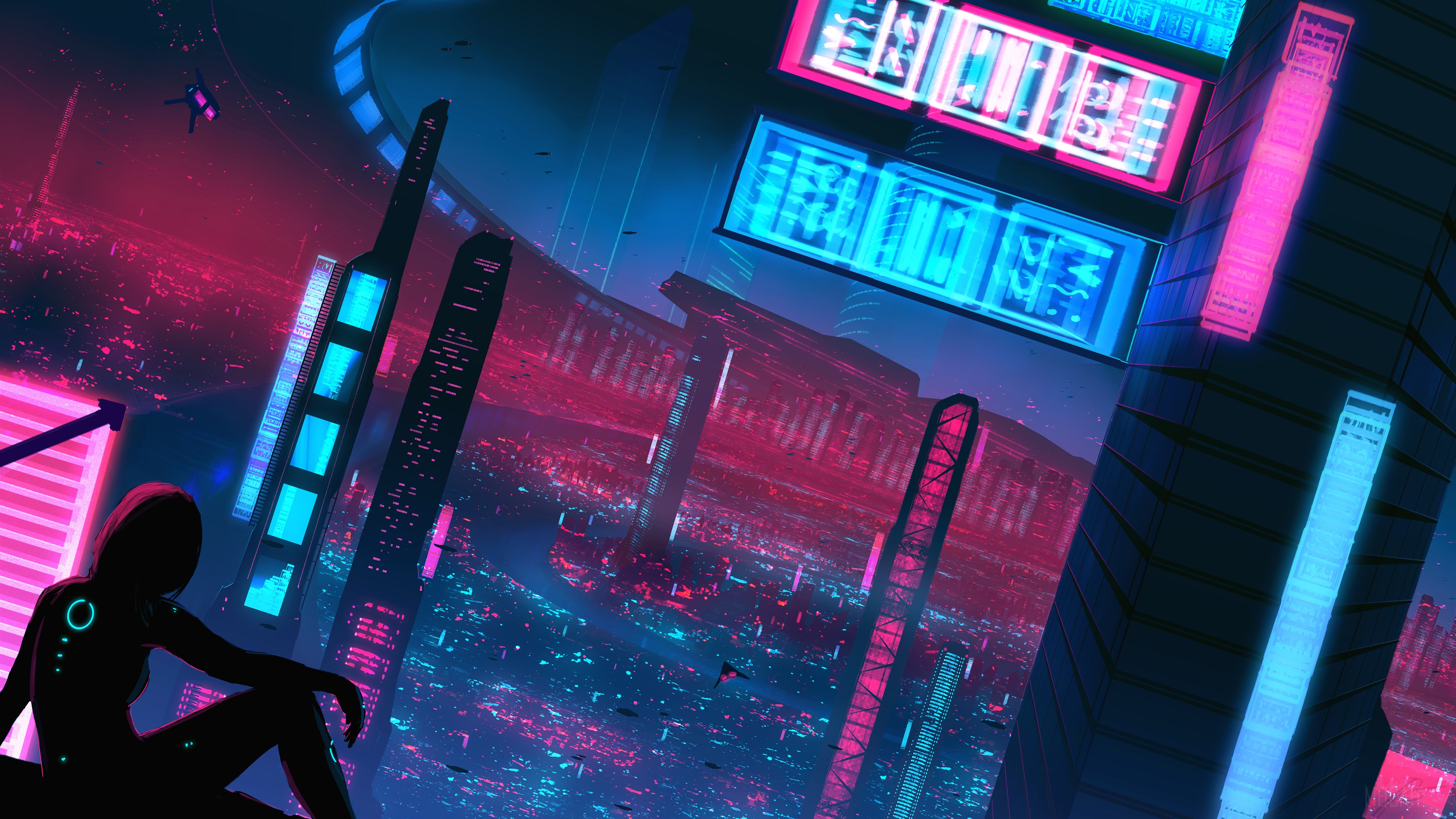 Night Neon Alone Girl Cyberpunk 4k Gallery HD Wallpaper