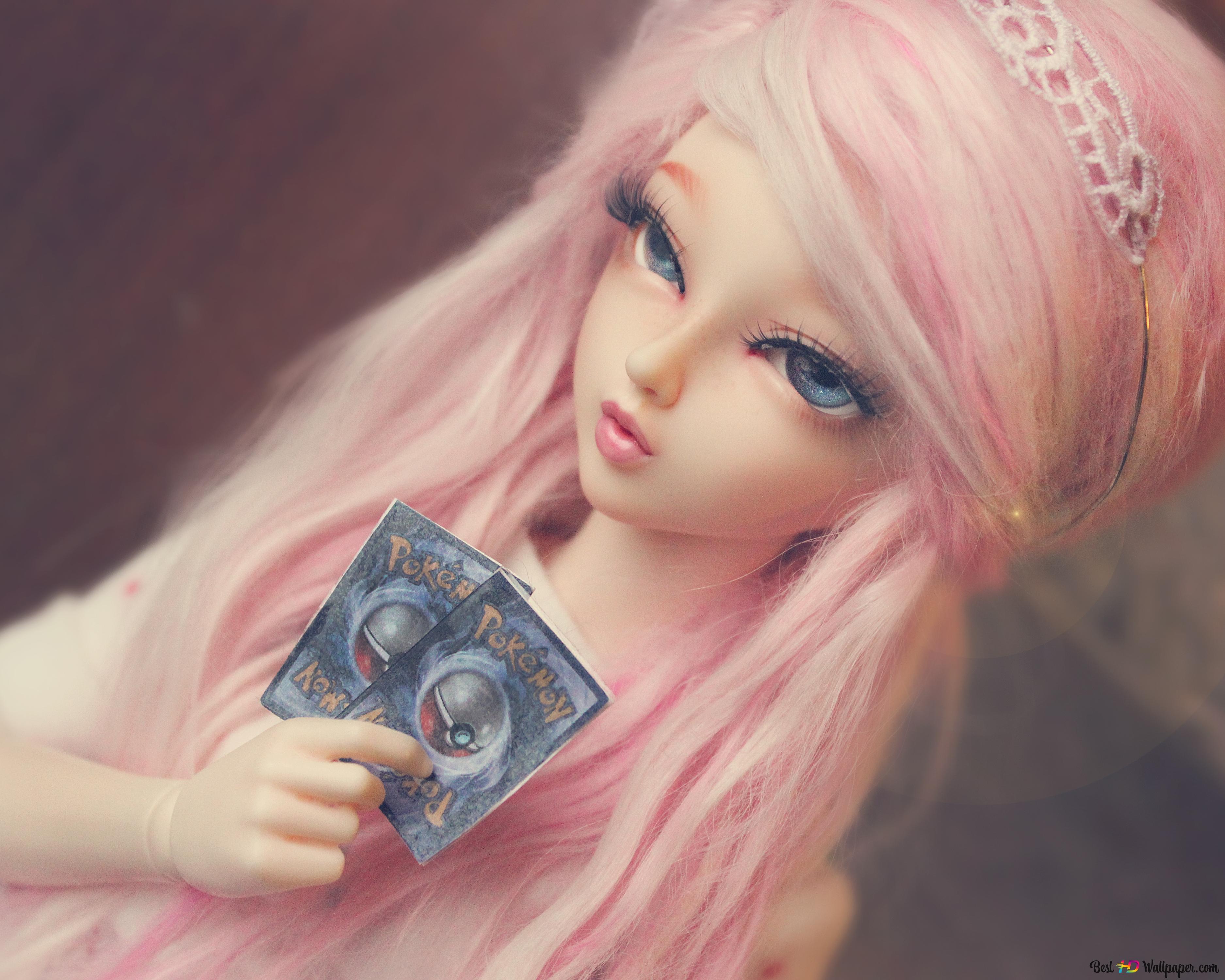 Cute pink hair doll 4K wallpaper download