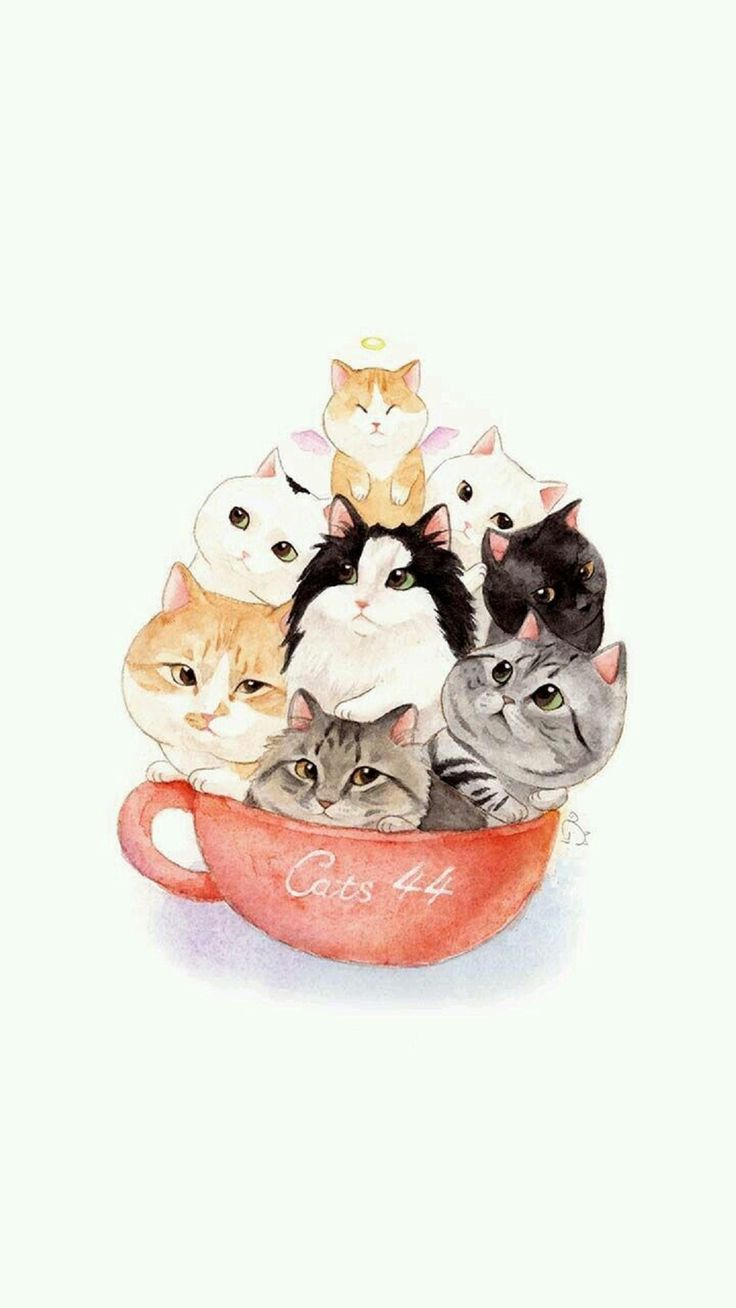 Cup of cat to see more #animals #art wallpaper - #cute #cuteanimals. Hình vẽ dễ thương, Cute kittens, Hình minh họa mèo