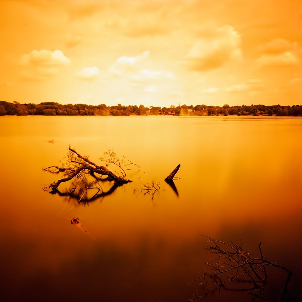 Orange Peaceful Pond Landscape iPad Wallpaper Free Download