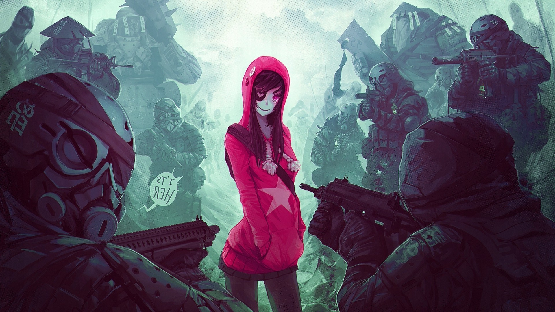 artwork, Soldier, Anime Girls, Eye Patch, Gun Wallpaper HD / Desktop and Mobile Background