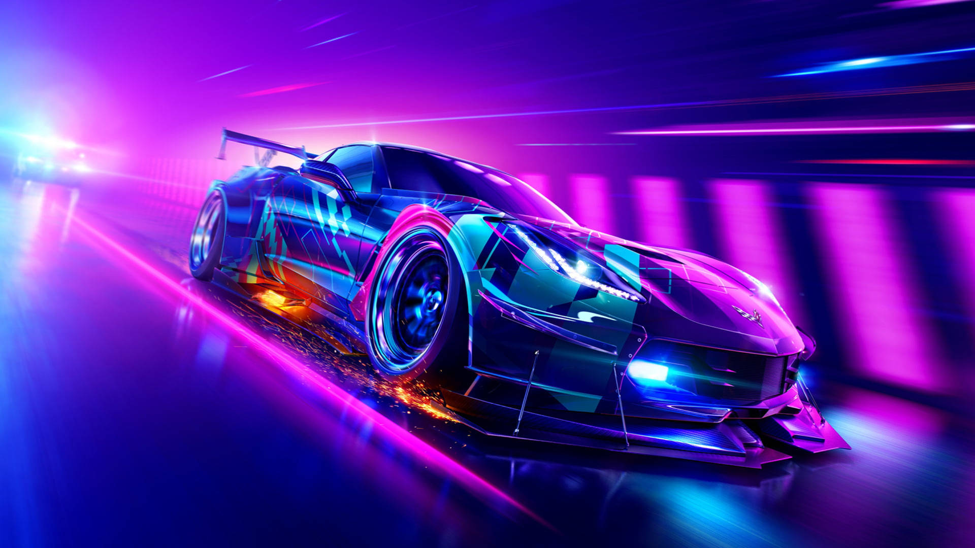 Download Purple Neon Aesthetic Racing Car Wallpaper