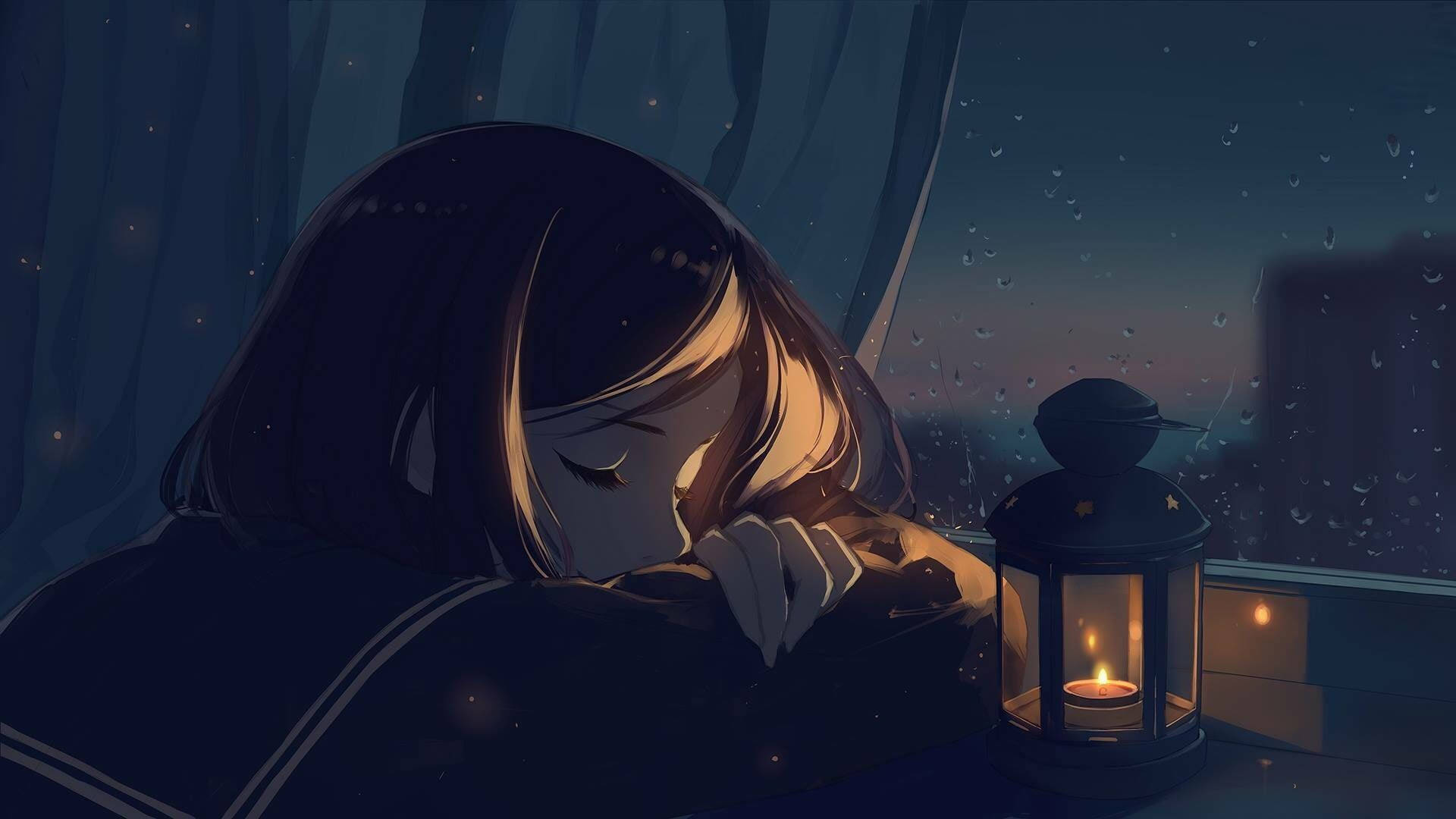 Download Girl Sleeping Dark Anime Aesthetic Desktop Wallpaper