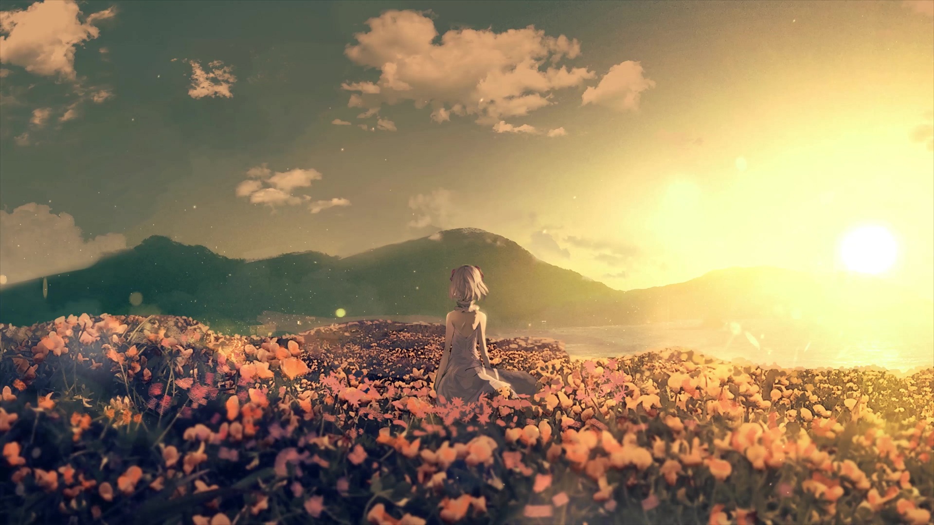 Anime Girl In Flower Field Live Wallpaper