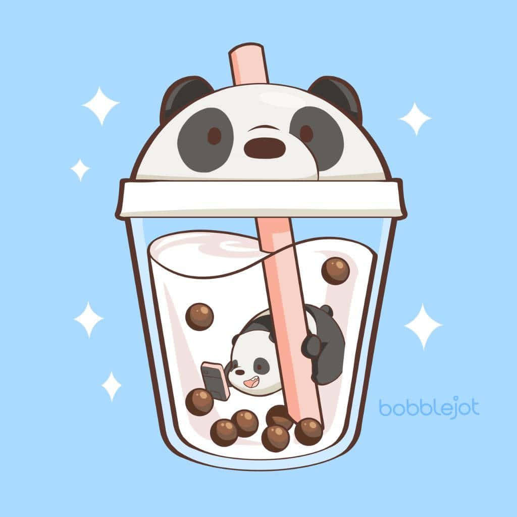 Download Cute Boba Panda Cup Lid Wallpaper