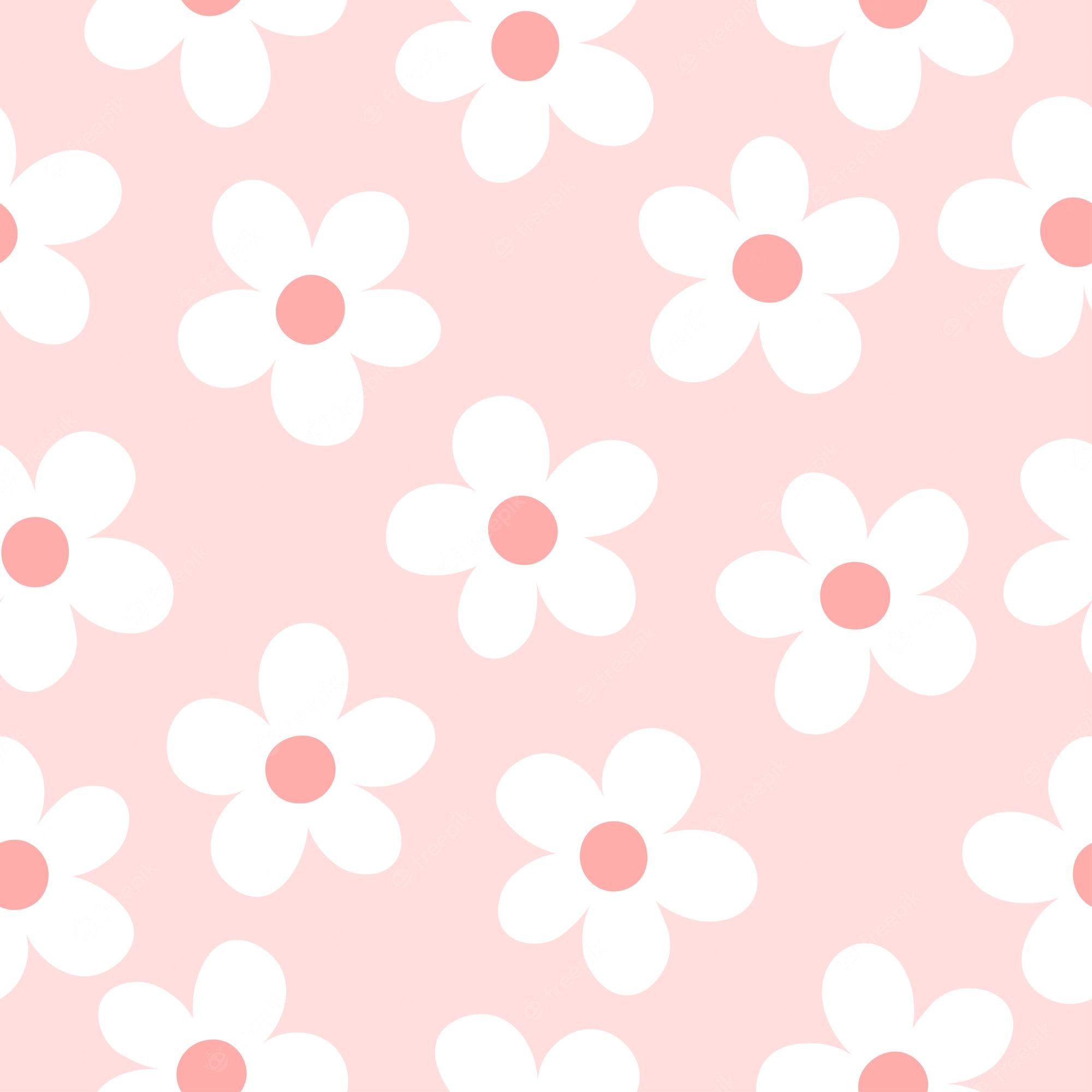 Premium Vector. Boho seamless pattern with white flowers and pink background