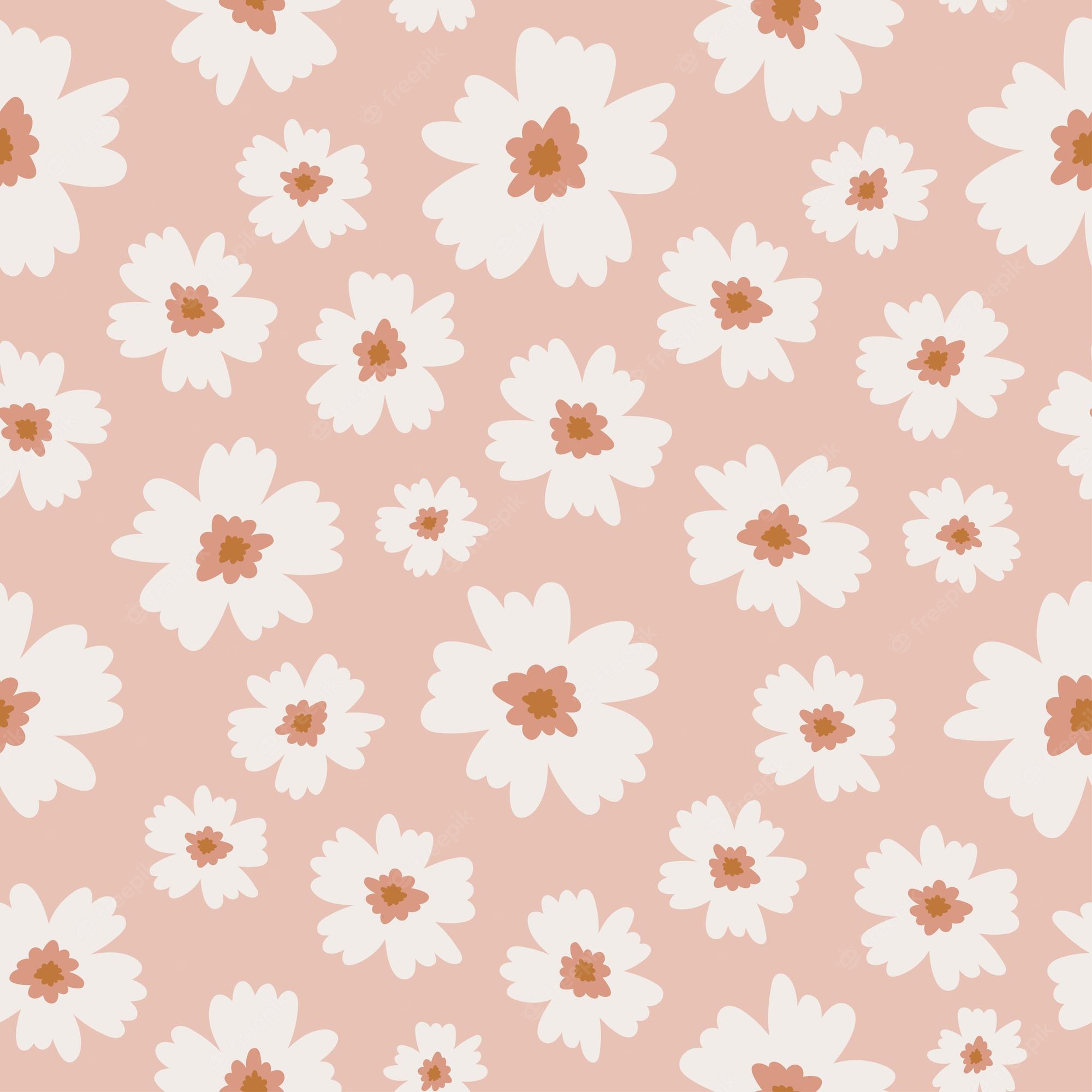 Premium Vector. Boho seamless pattern with white flowers and pink background