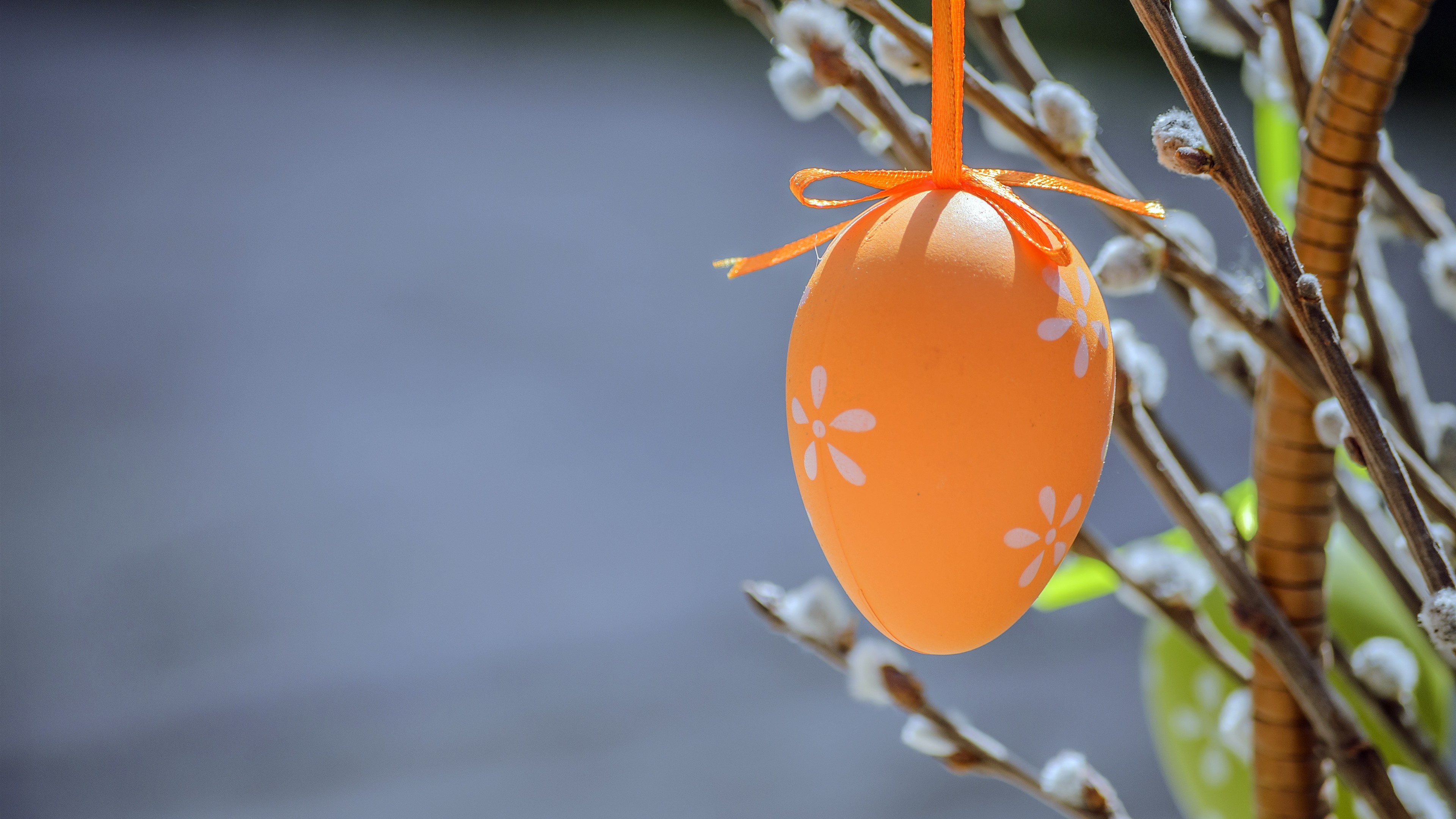 Wallpaper Orange Easter egg, twigs 3840x2160 UHD 4K Picture, Image