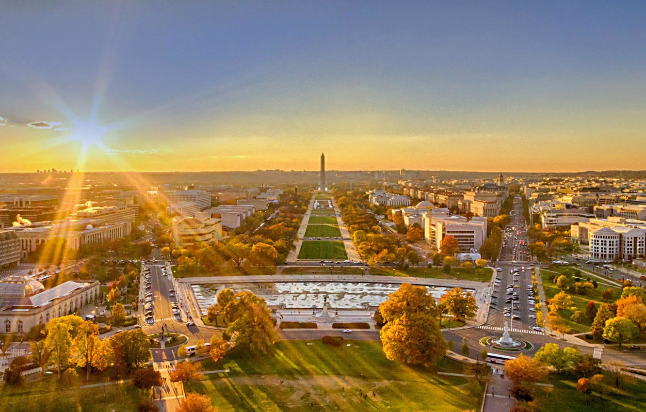 Wallpaper the sun, landscape, sunset, panorama, Washington, USA, DC, The national Mall image for desktop, section город